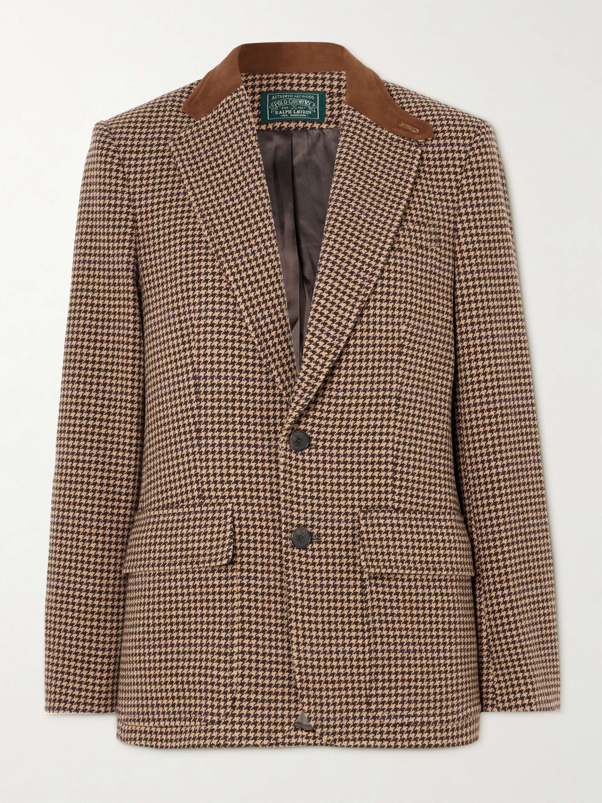 Velvet-trimmed houndstooth tweed blazer view