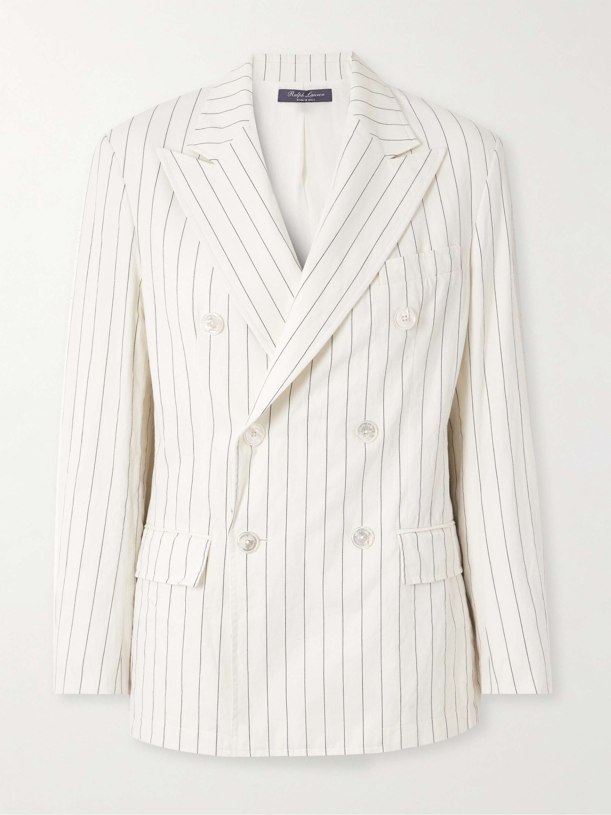 Pinstriped cotton, linen and wool-blend blazer view