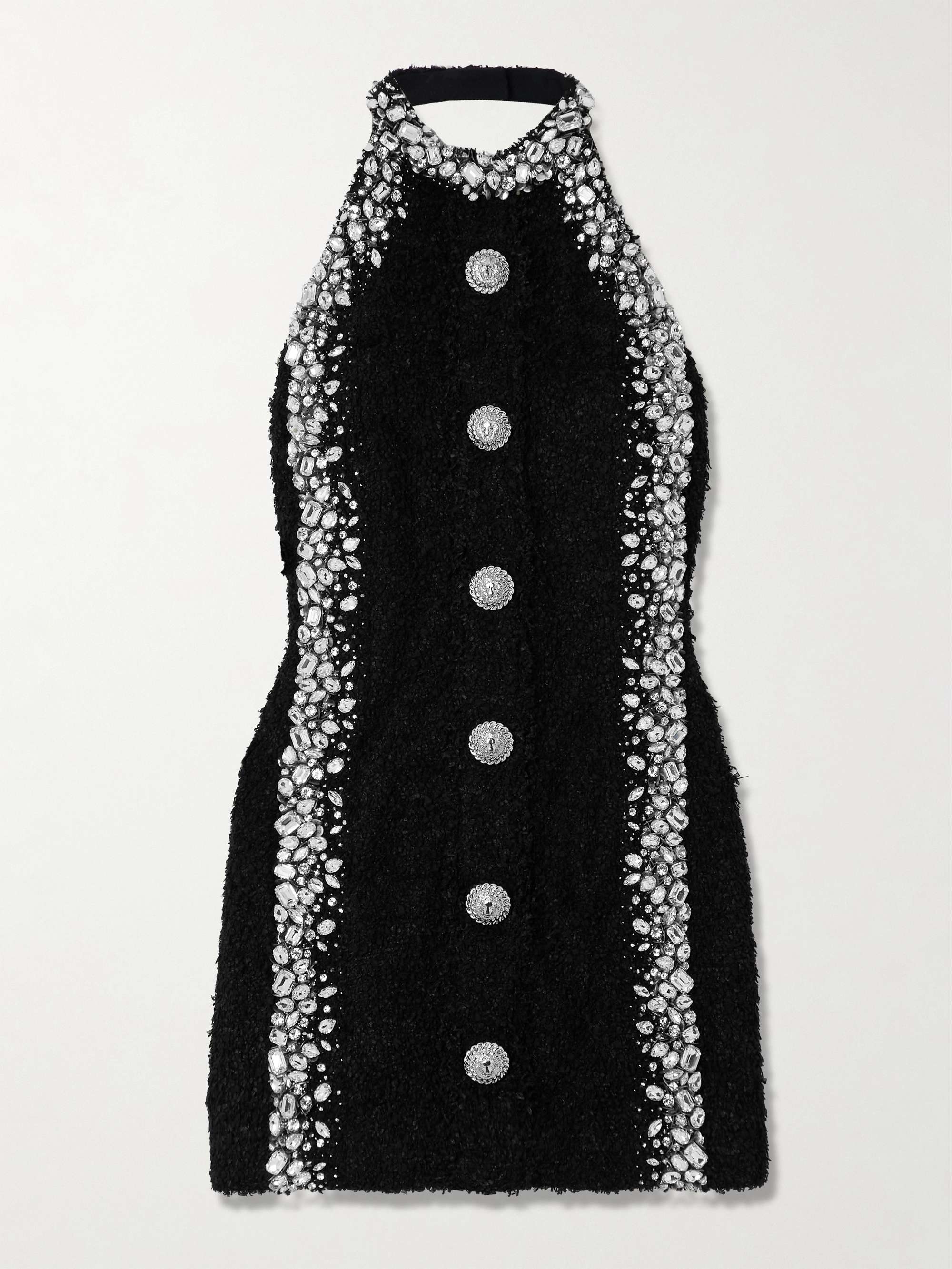 Crystal-embellished bouclé halterneck mini dress view