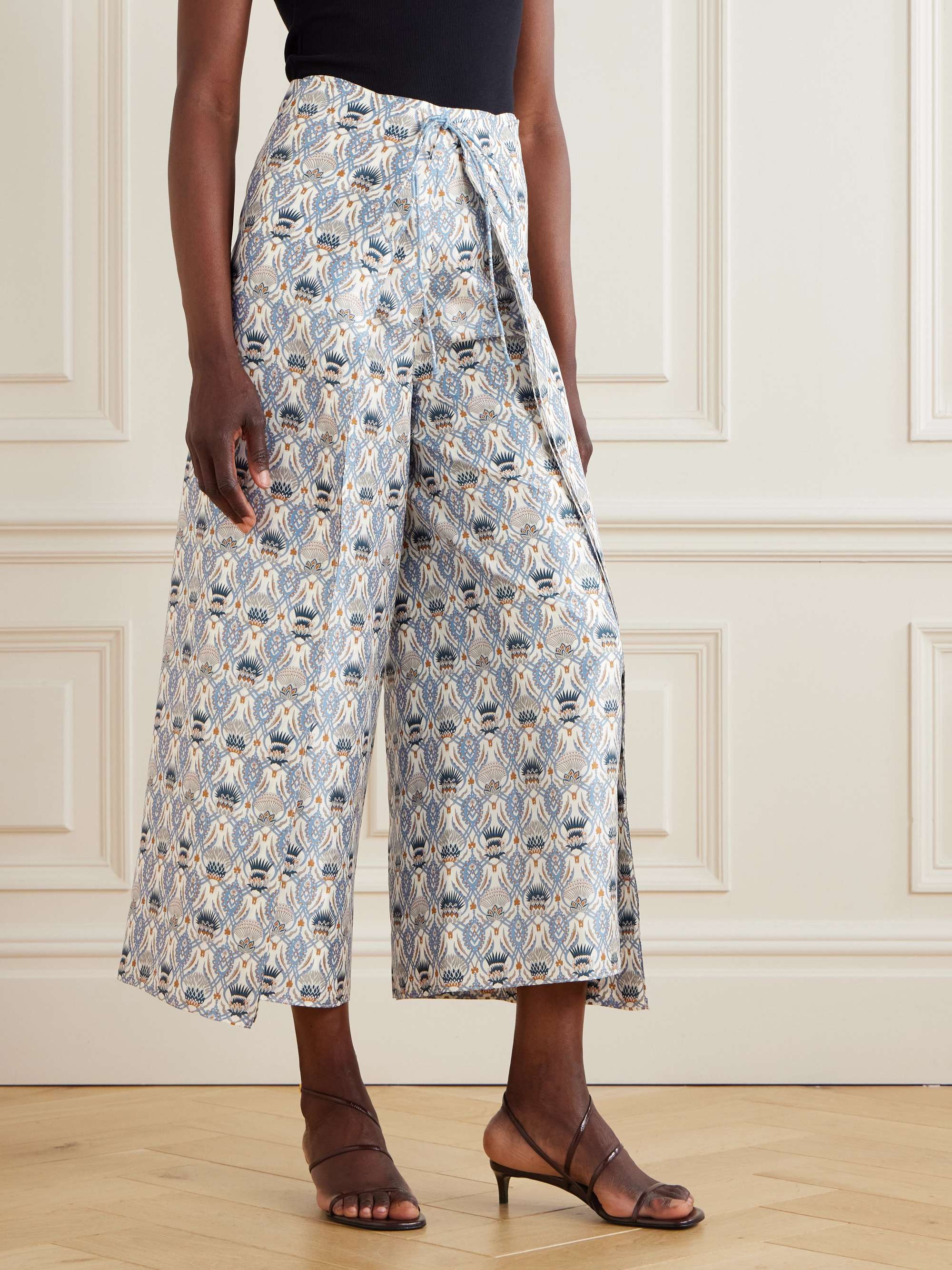 Maynard cropped layered printed silk-satin wide-leg pants view