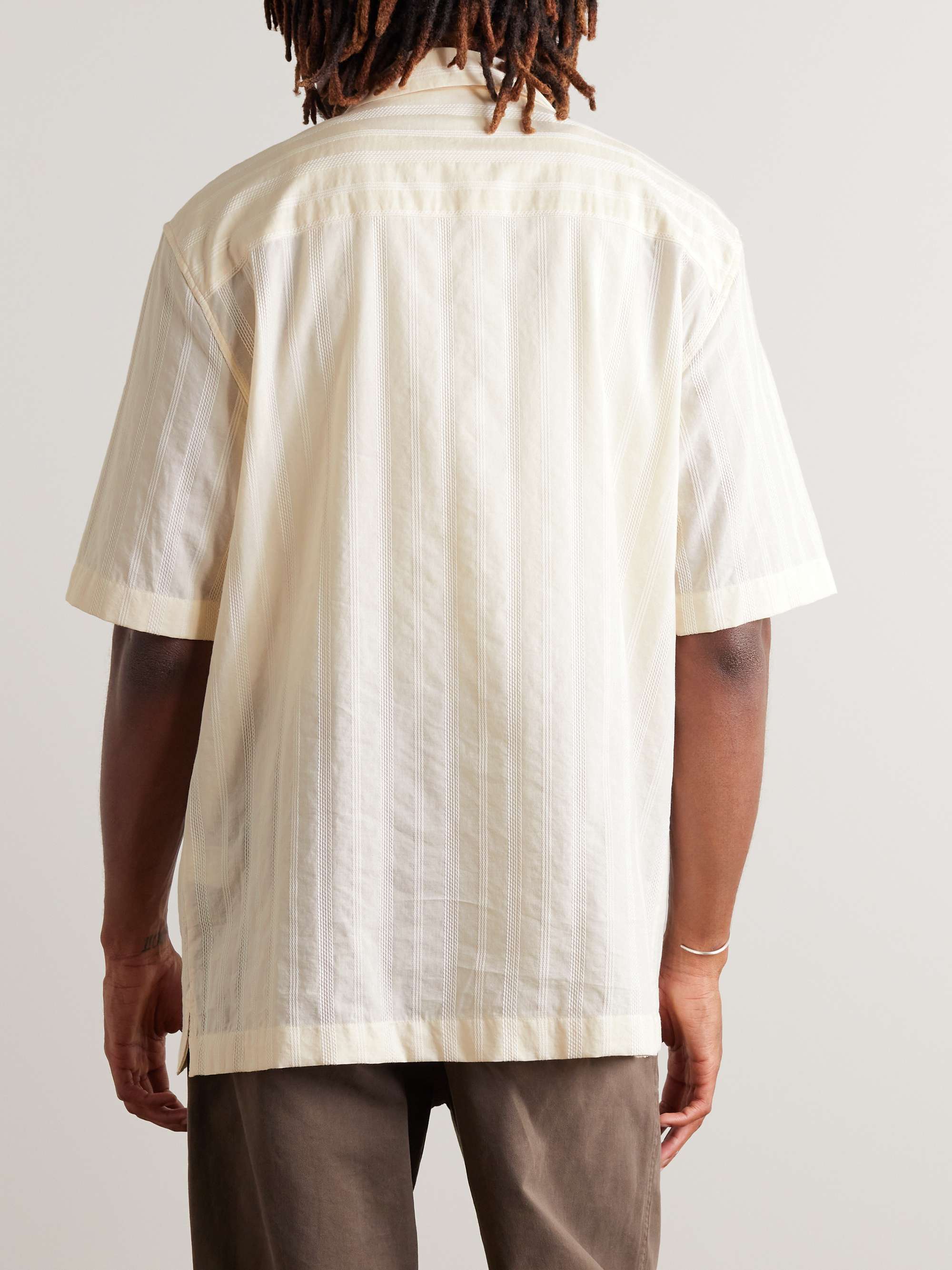 Convertible-Collar Embroidered Striped Cotton Shirt view
