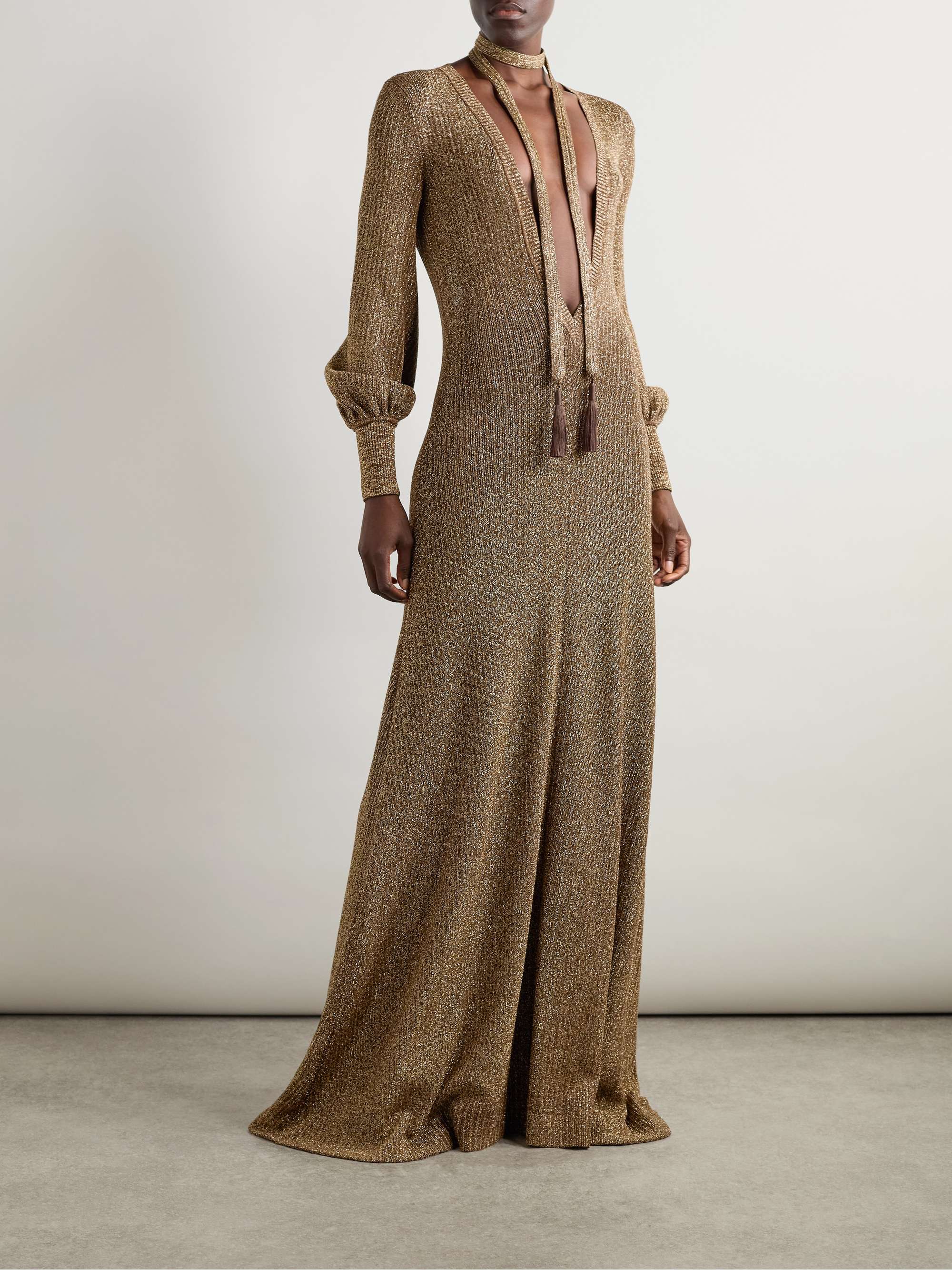 Embellished metallic jersey maxi dress view