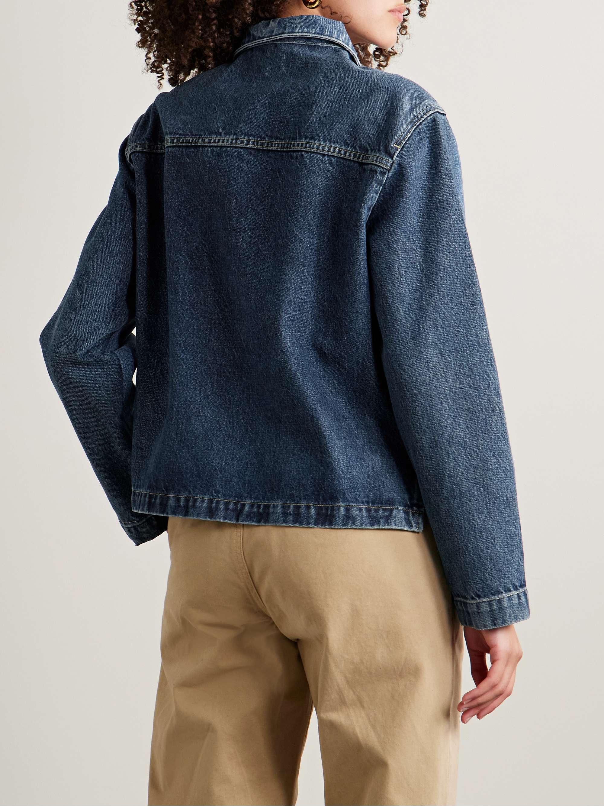 Val cropped paneled two-tone denim jacket view