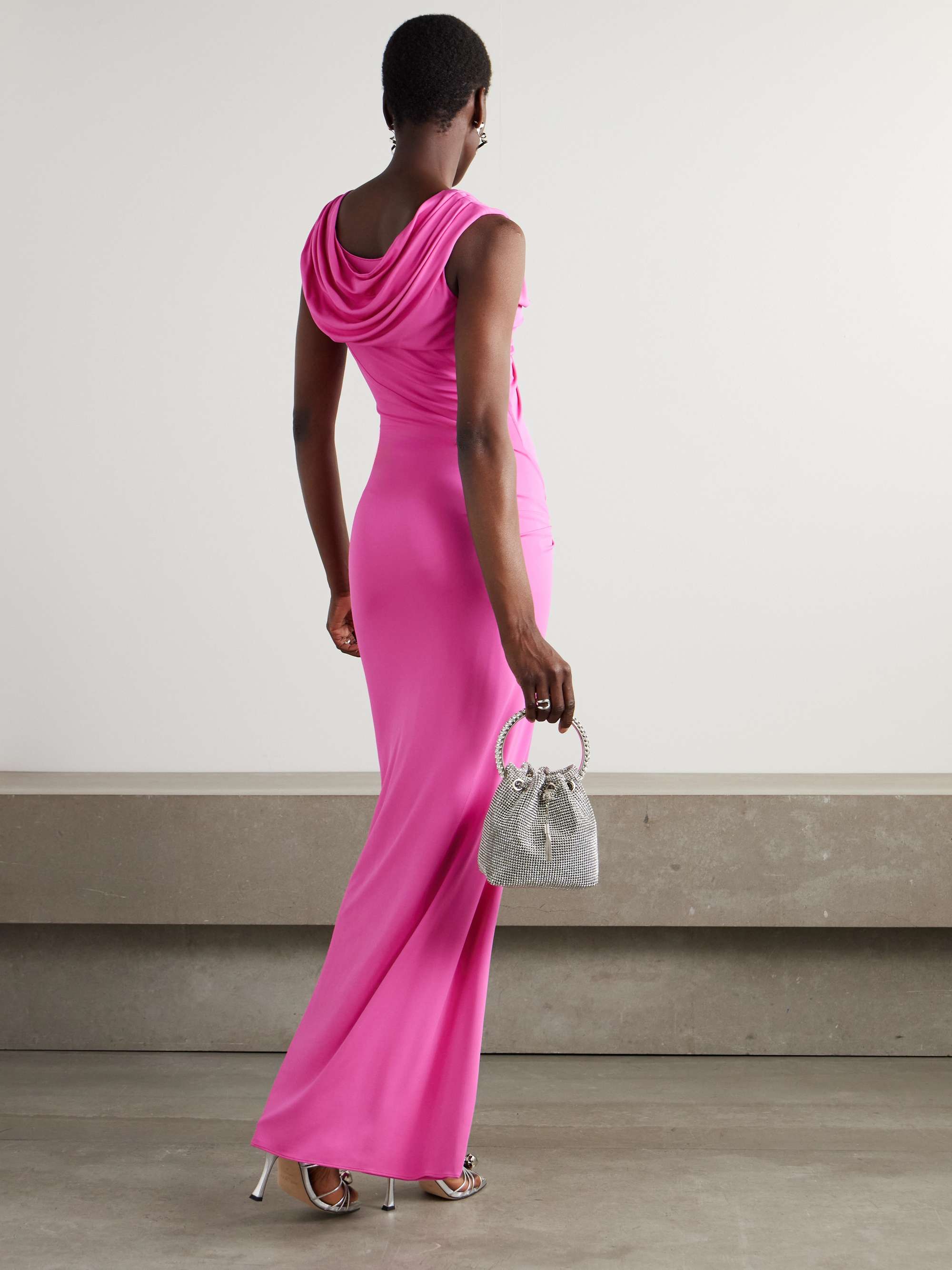 Embellished draped stretch-jersey gown view
