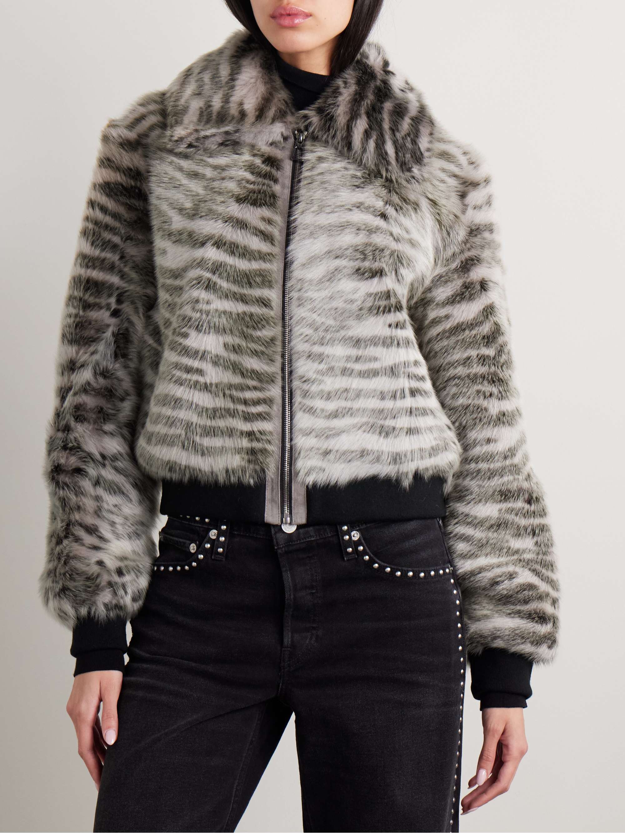 Nia zebra-print shearling bomber jacket view