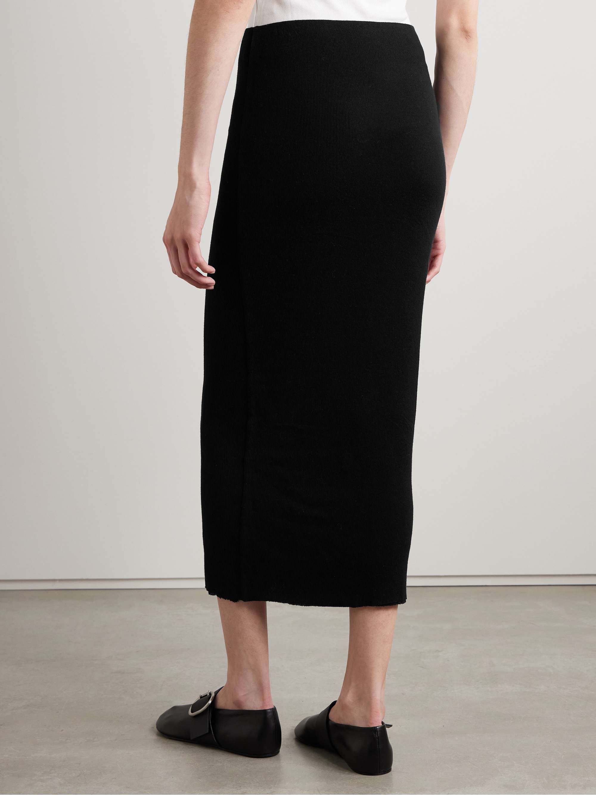 Ribbed cotton and cashmere-blend midi skirt view