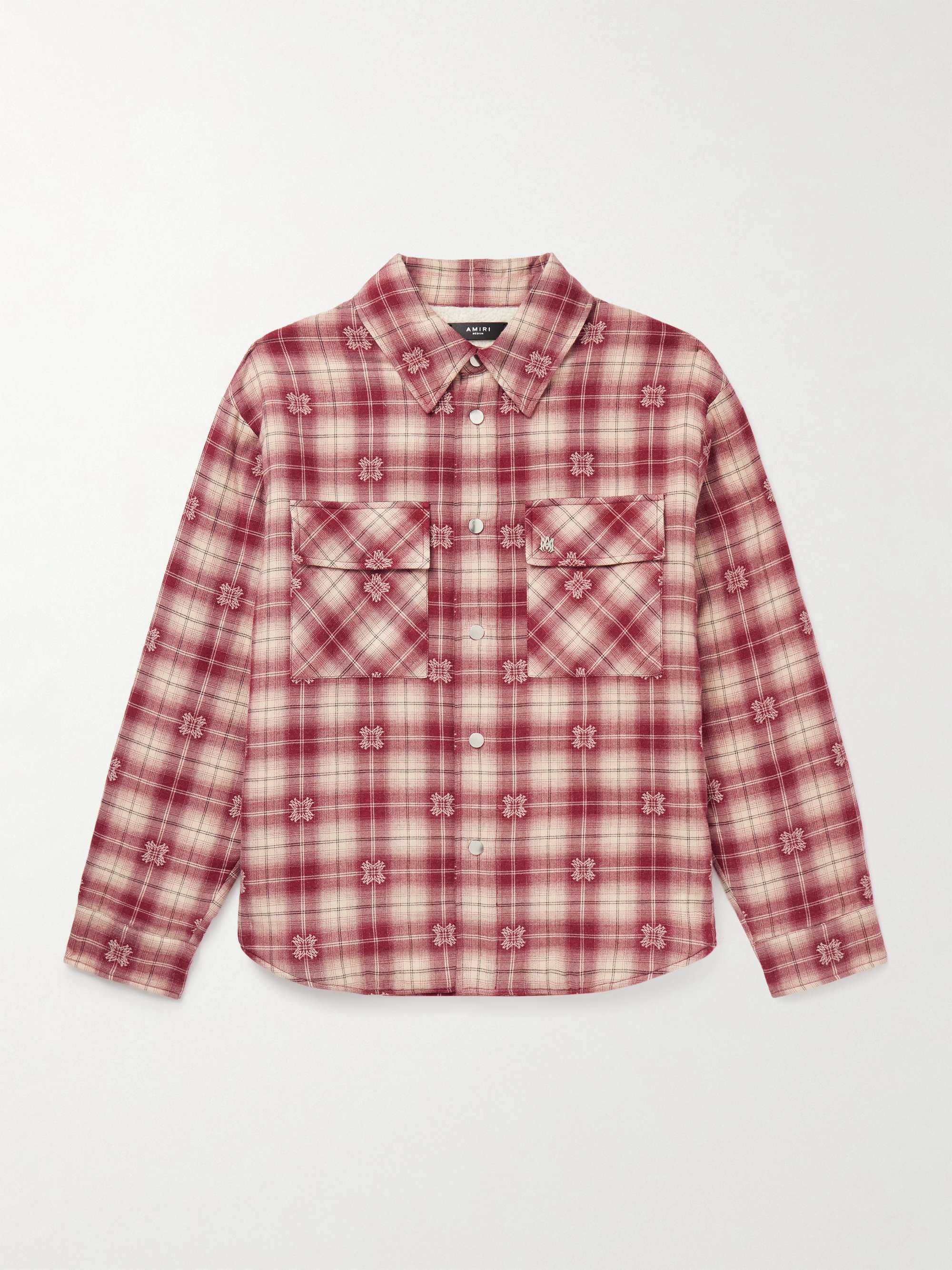 Fleece-Lined Padded Checked Cotton-Jacquard Overshirt view