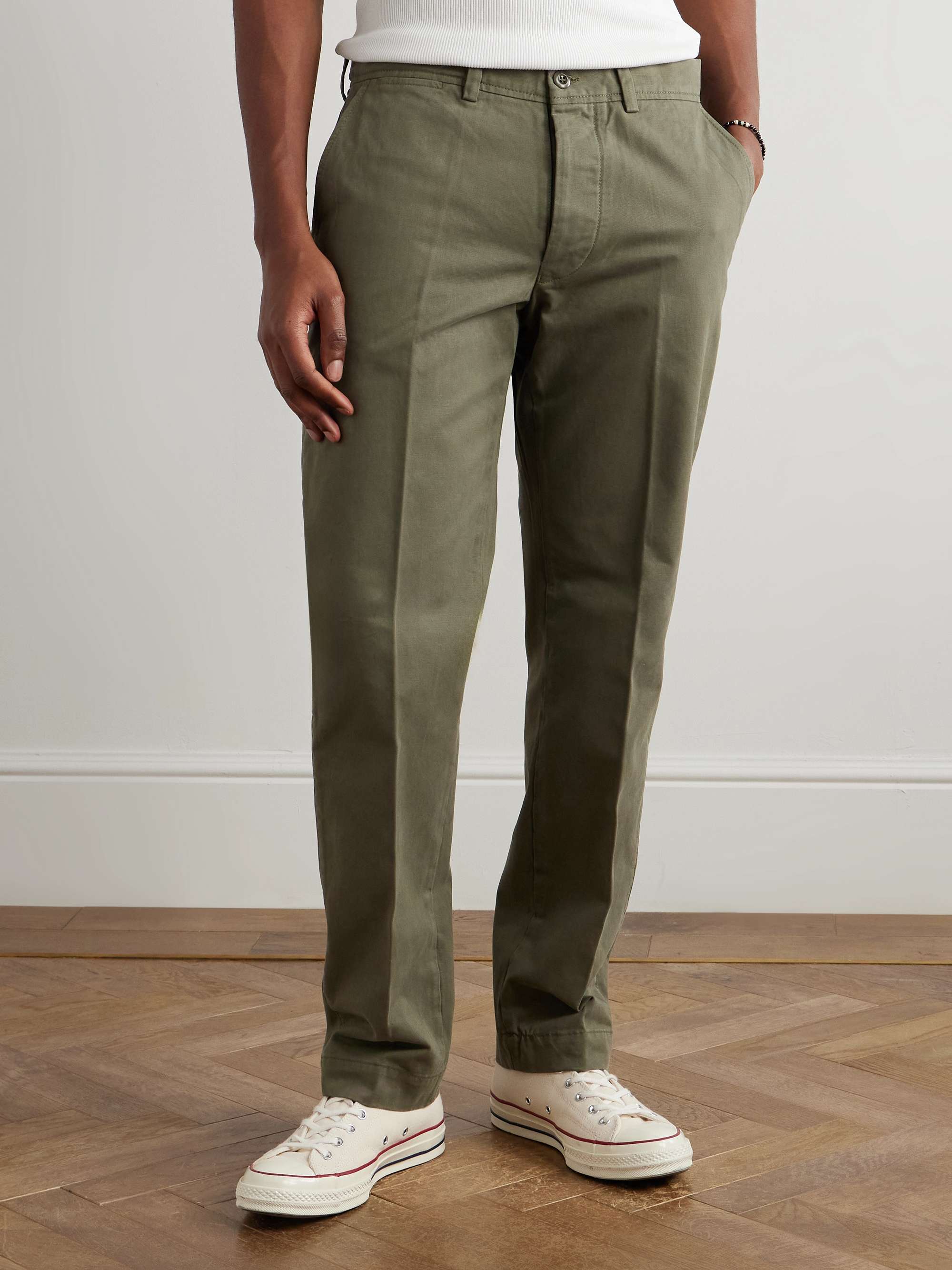 Straight-Leg Garment-Dyed Cotton-Twill Trousers view