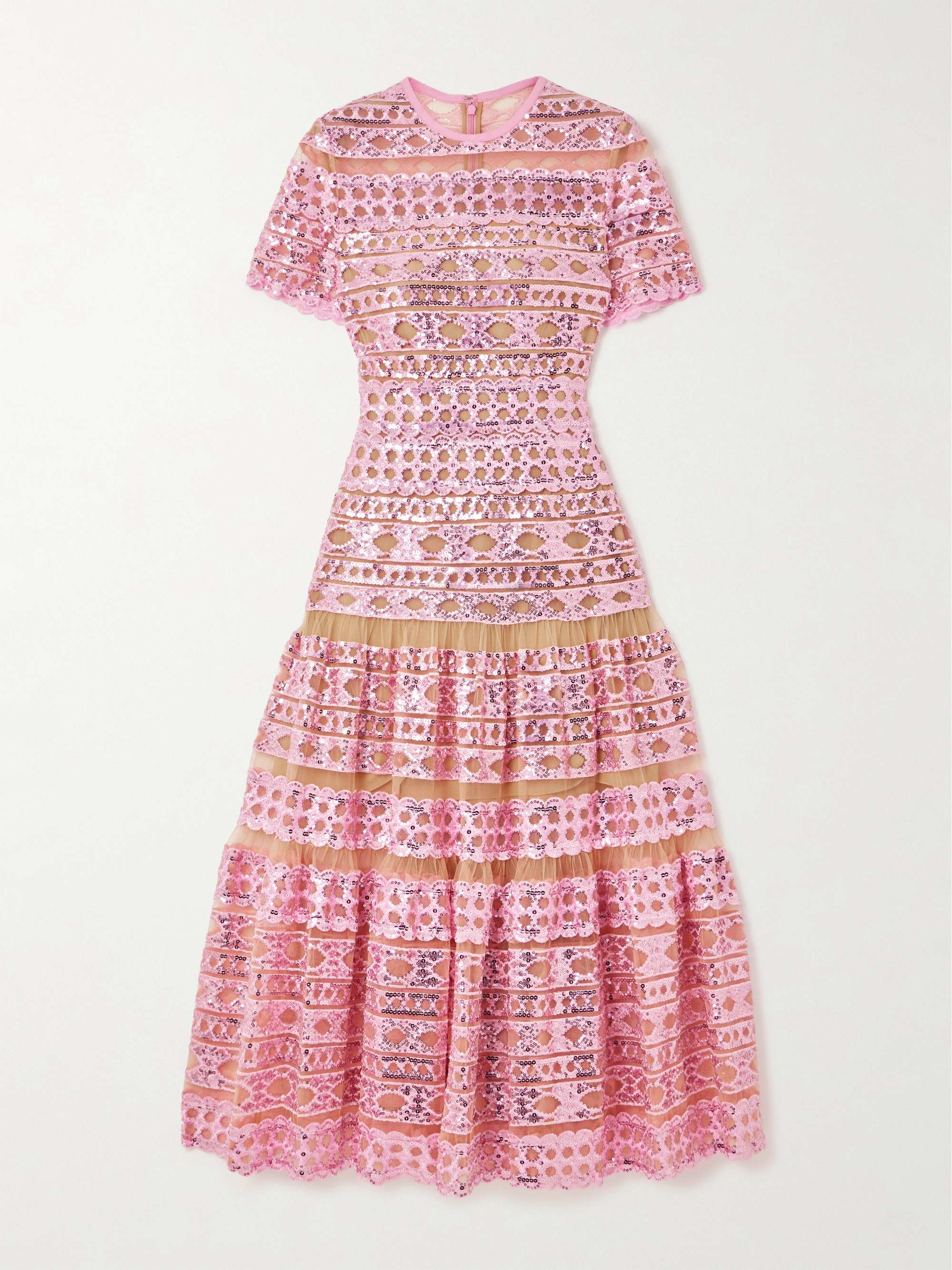 Tiered embroidered sequined tulle midi dress view