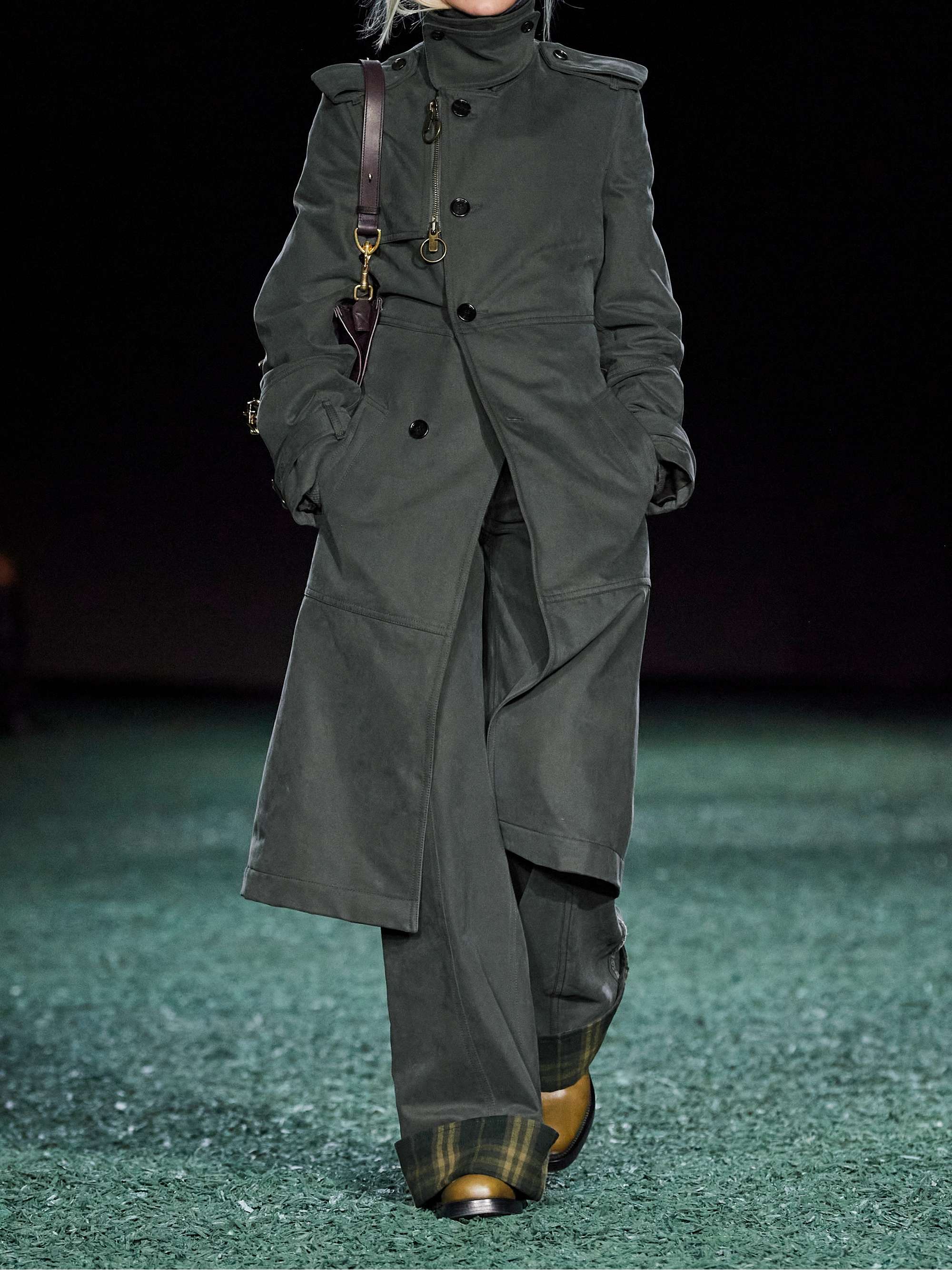 Checked twill-trimmed brushed cotton-blend wide-leg pants view