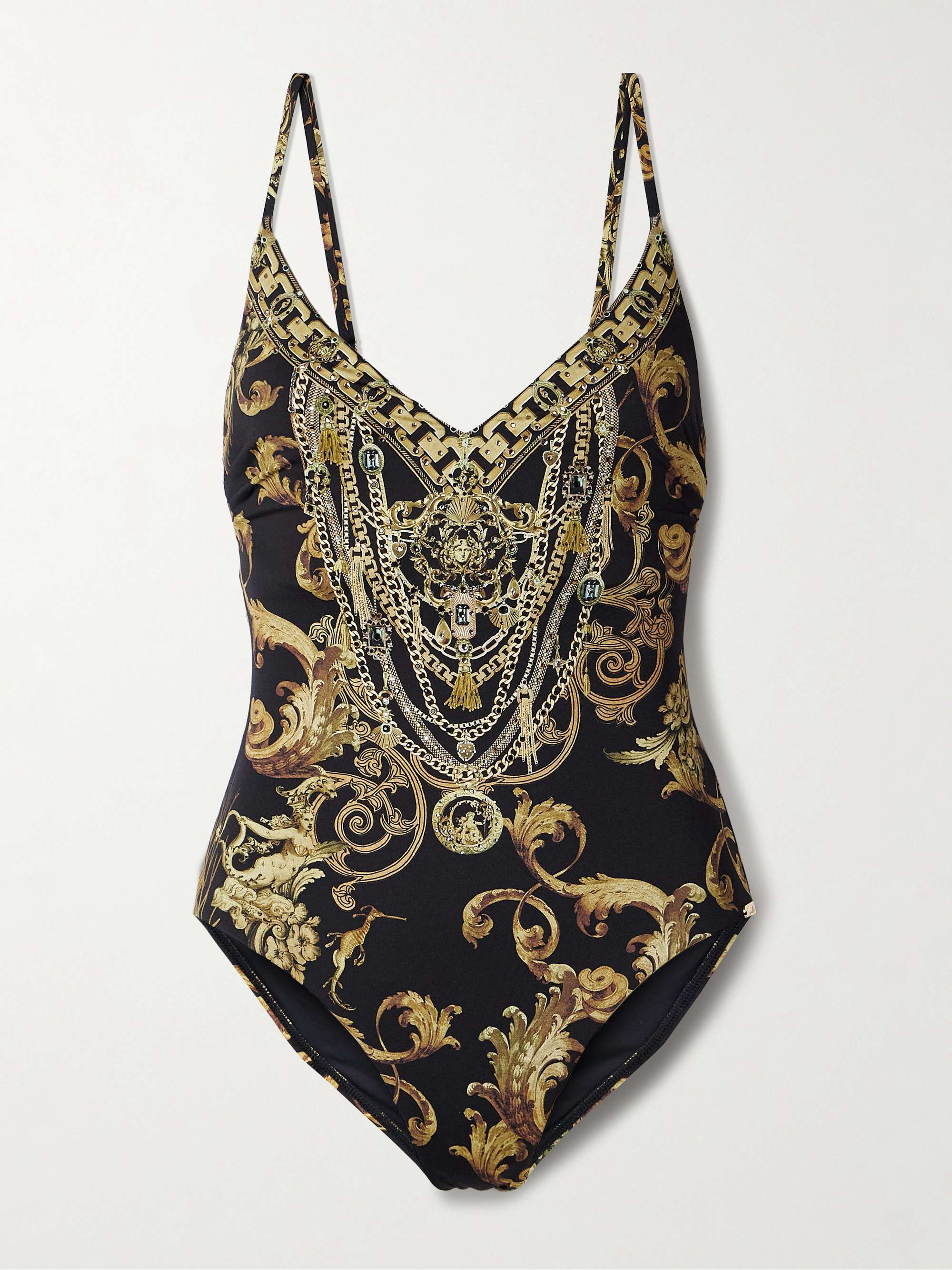 Crystal-embellished printed recycled swimsuit view