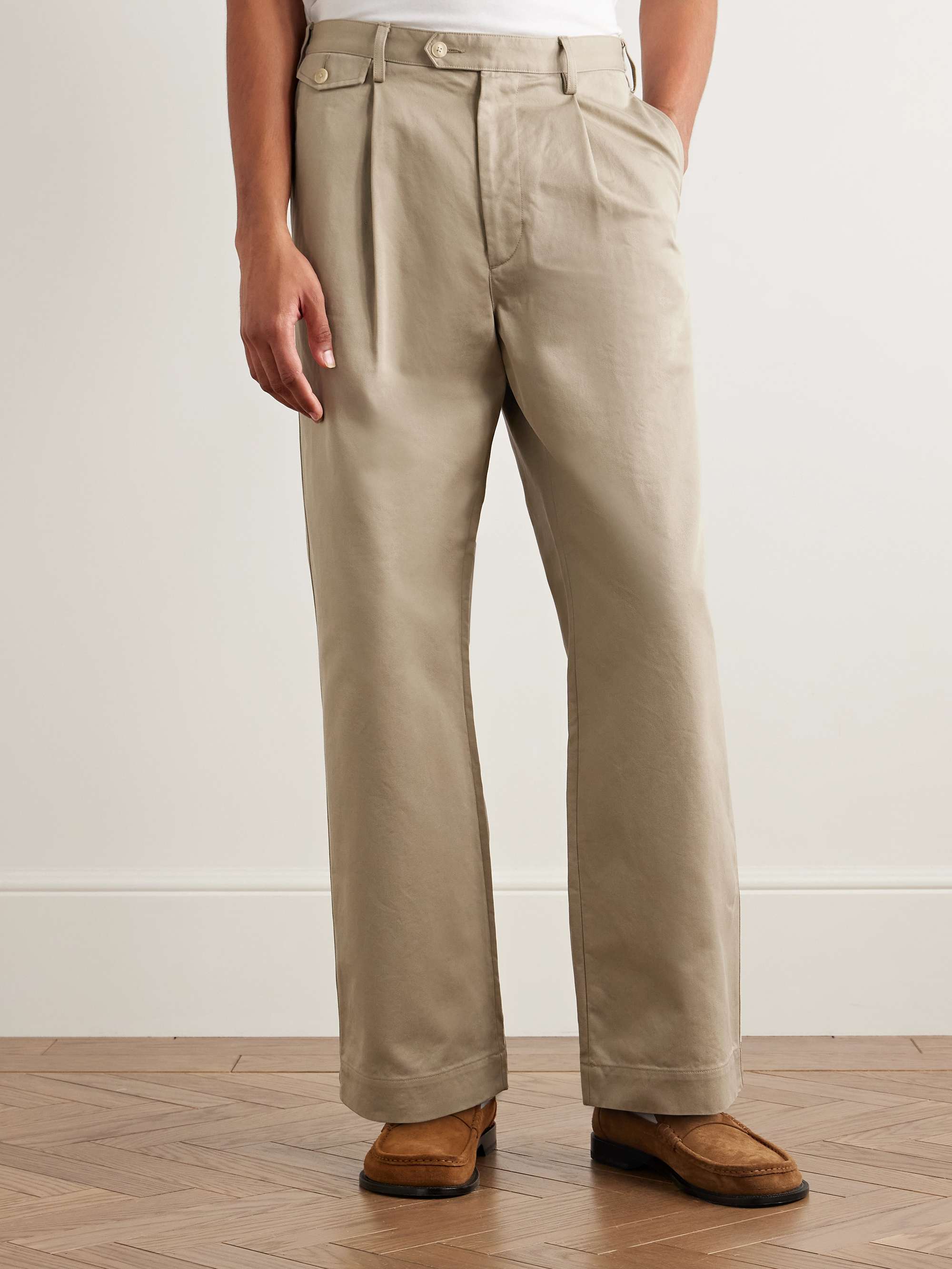 Finx Straight-Leg Pleated Cotton-Twill Trousers view