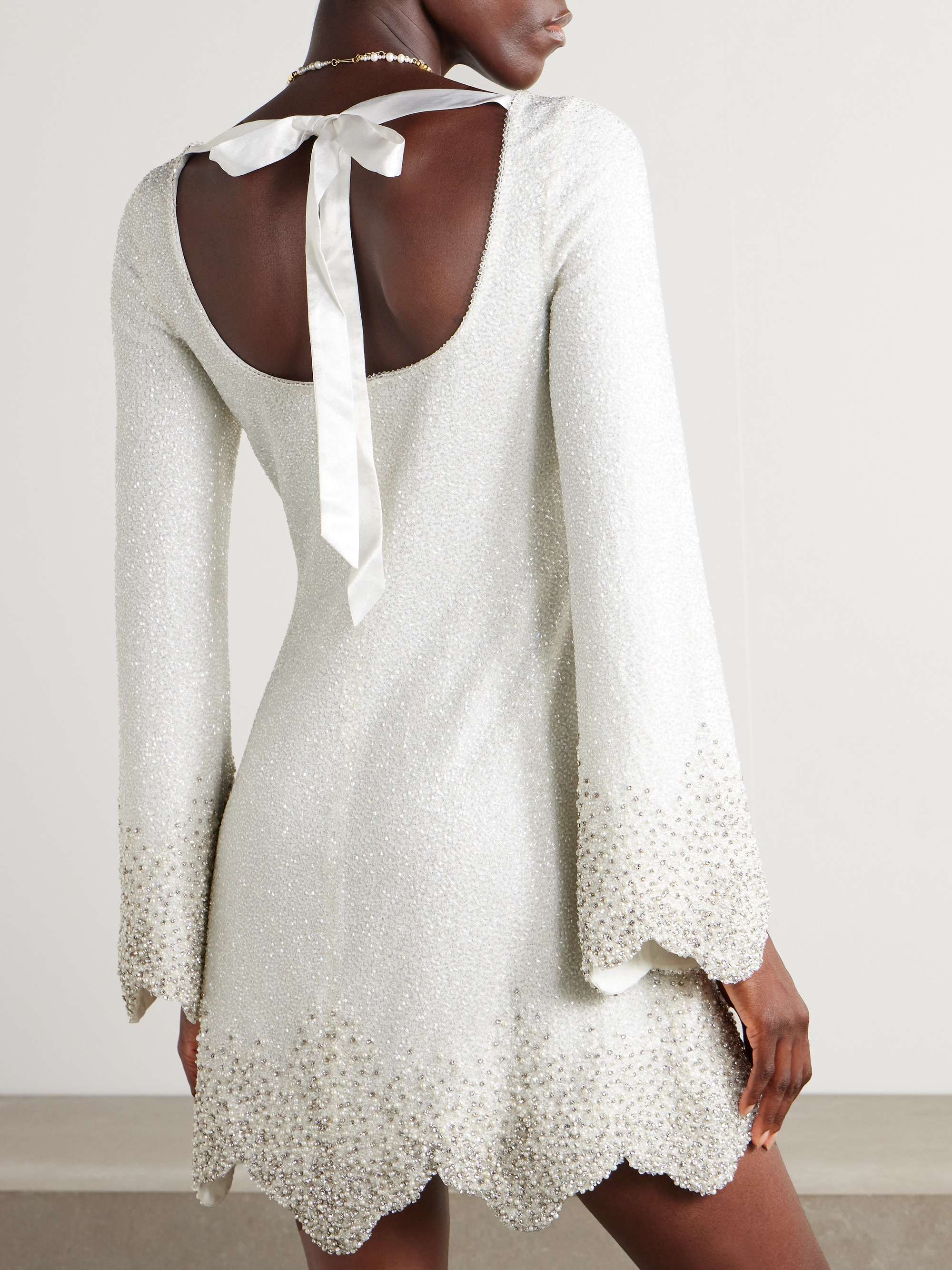 Embellished scalloped stretch-tulle mini dress view