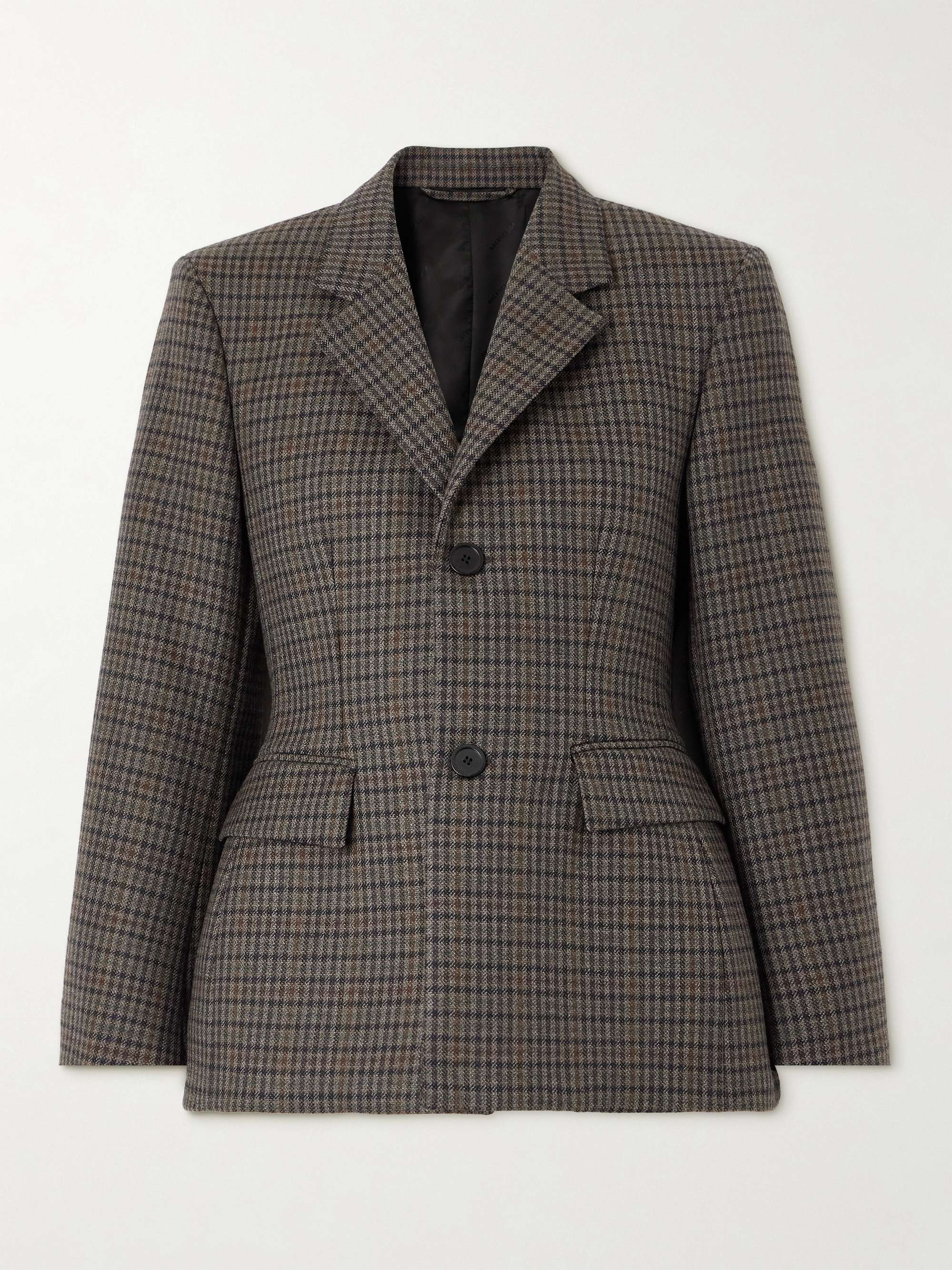 Checked padded wool blazer view