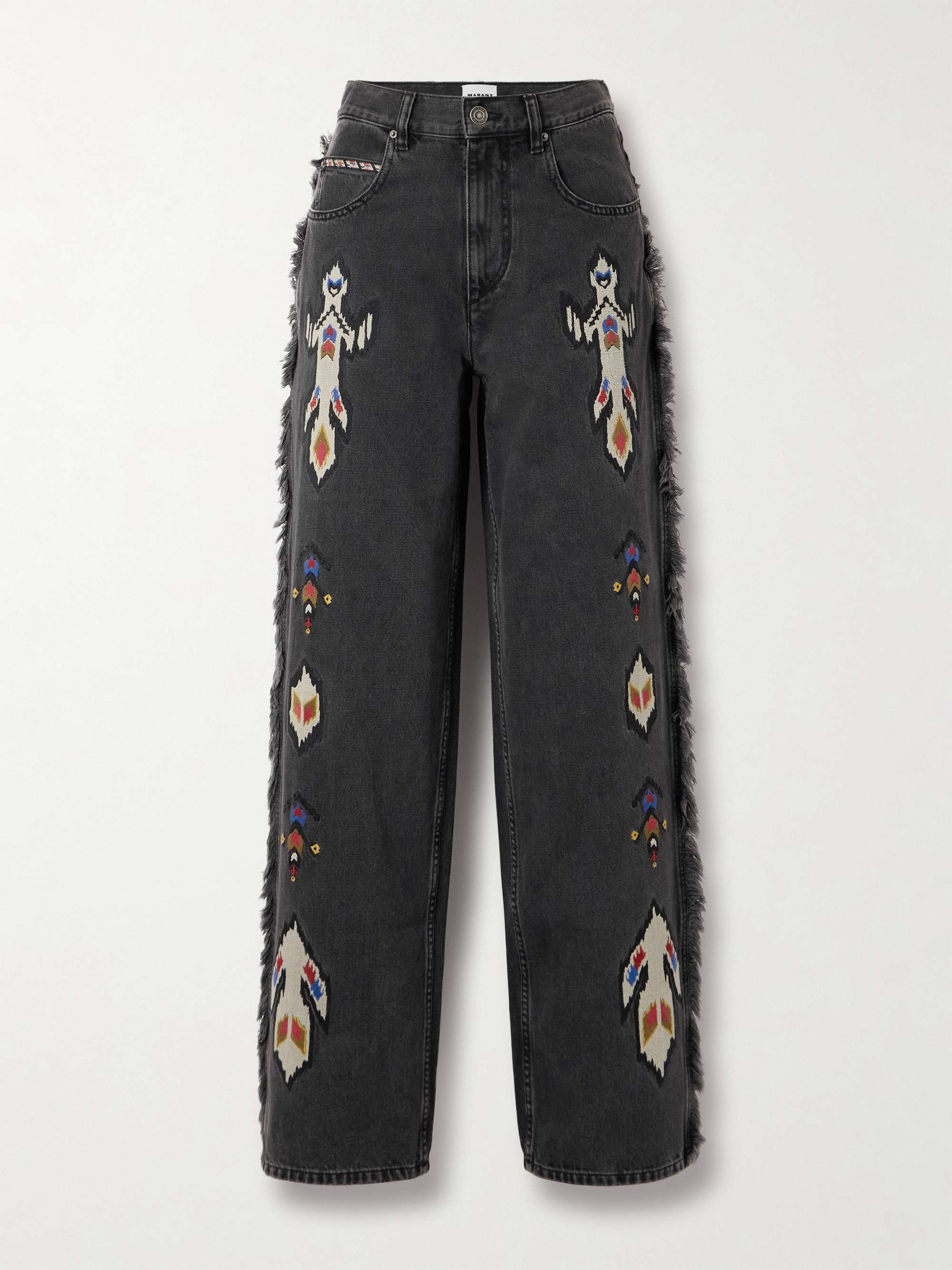 Maella fringed jacquard-trimmed high-rise straight-leg jeans view