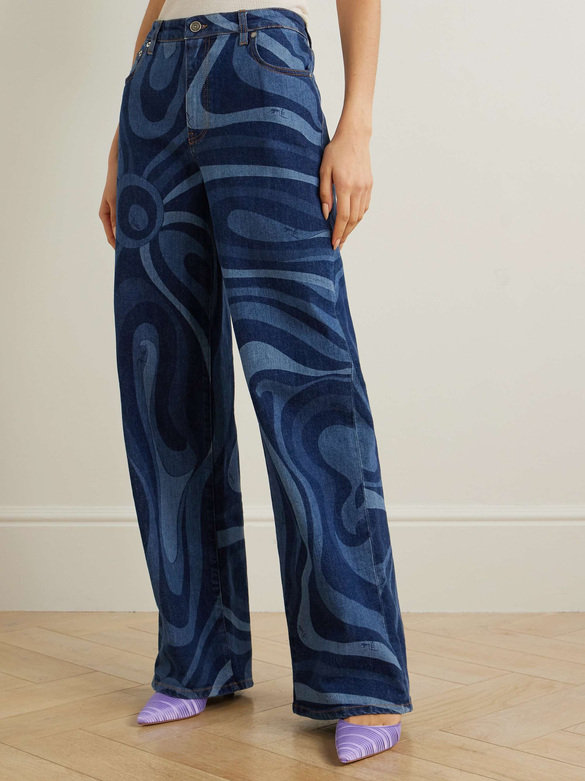 Marmo printed high-rise wide-leg jeans view