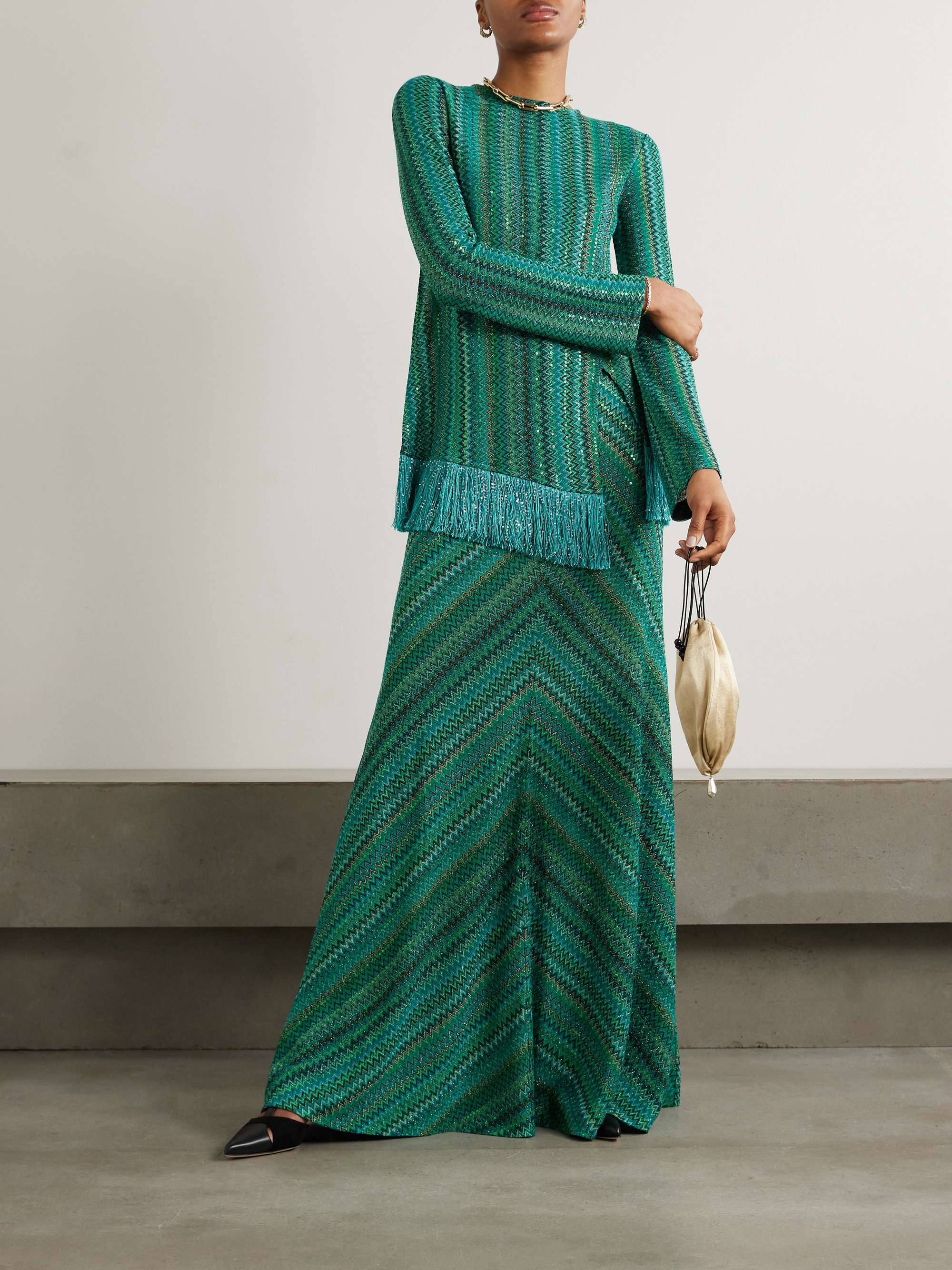 Sequined striped metallic crochet-knit maxi skirt view
