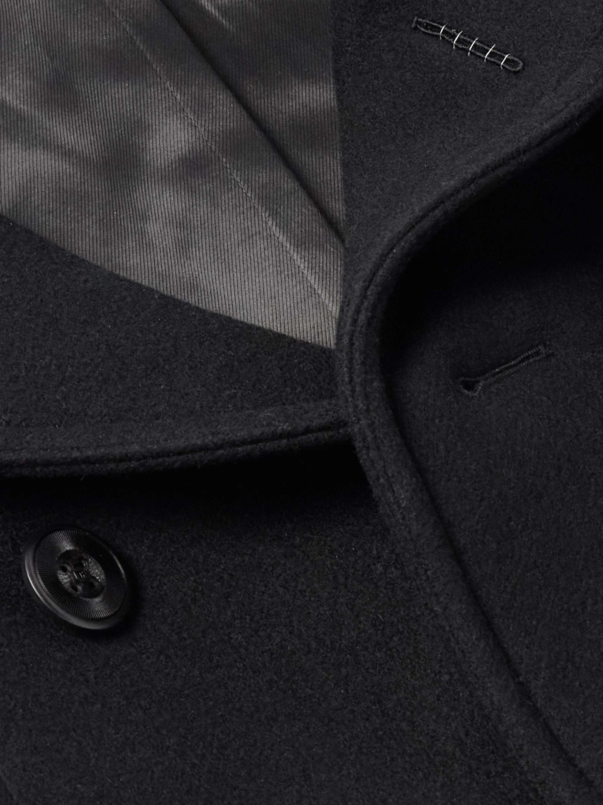 Leather-Trimmed Wool-Blend Peacoat view