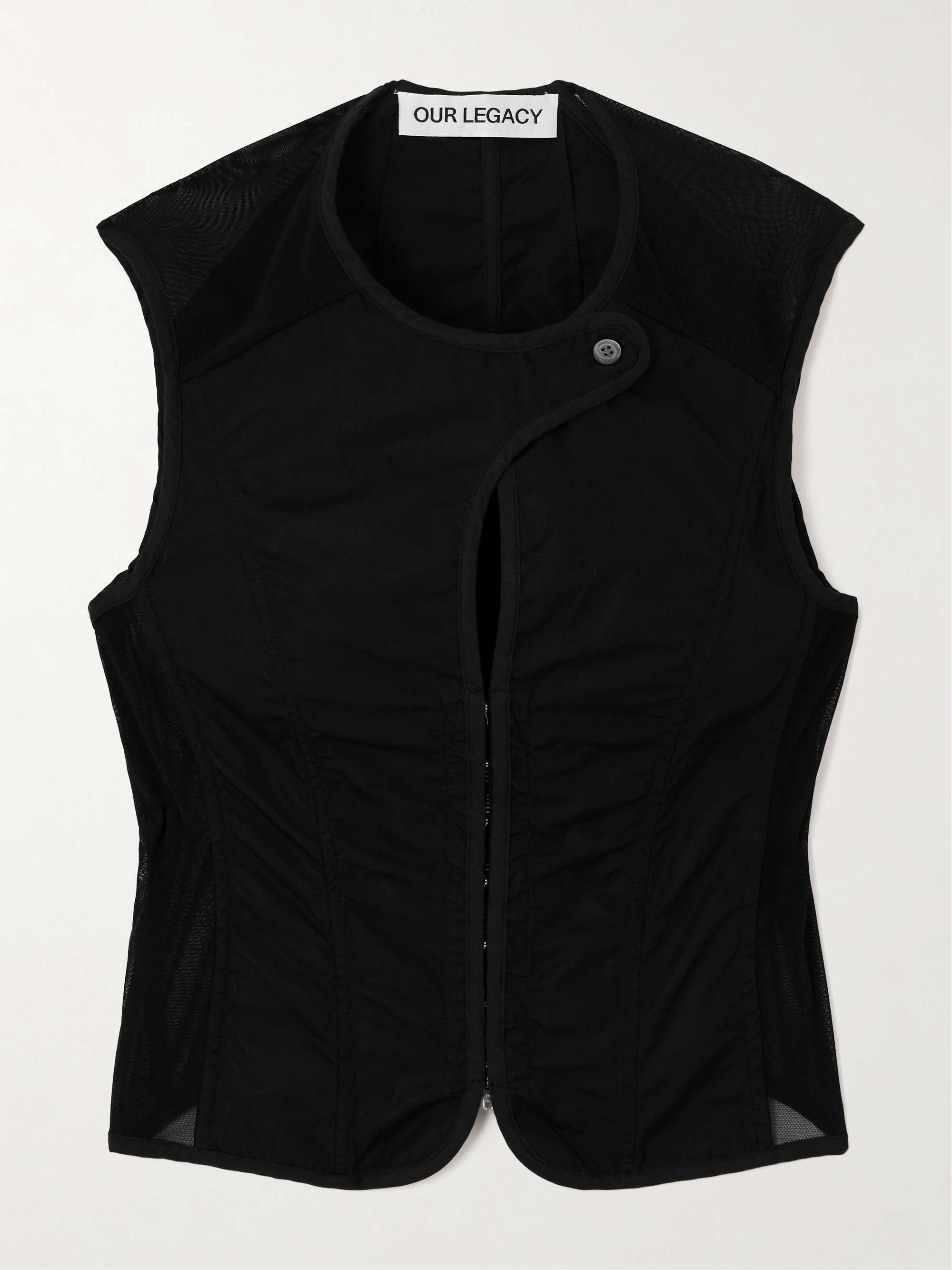 Paneled layered mesh-trimmed cotton-poplin corset vest view