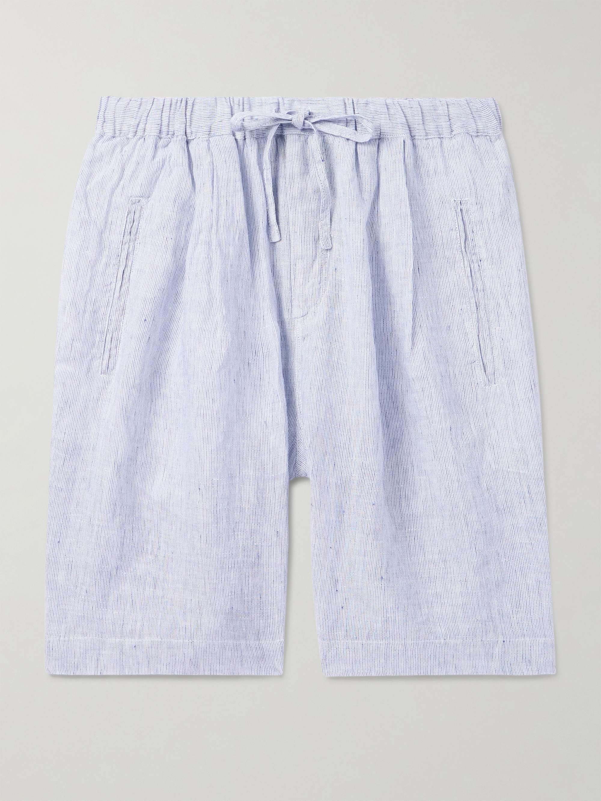Kevin Straight-Leg Pleated Linen Drawstring Shorts view