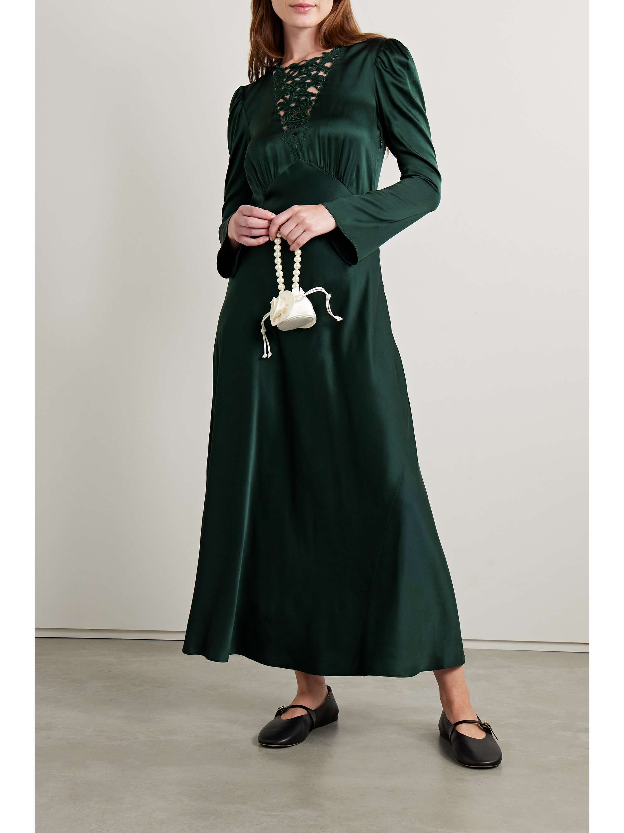 Melinda embroidered silk-satin midi dress view