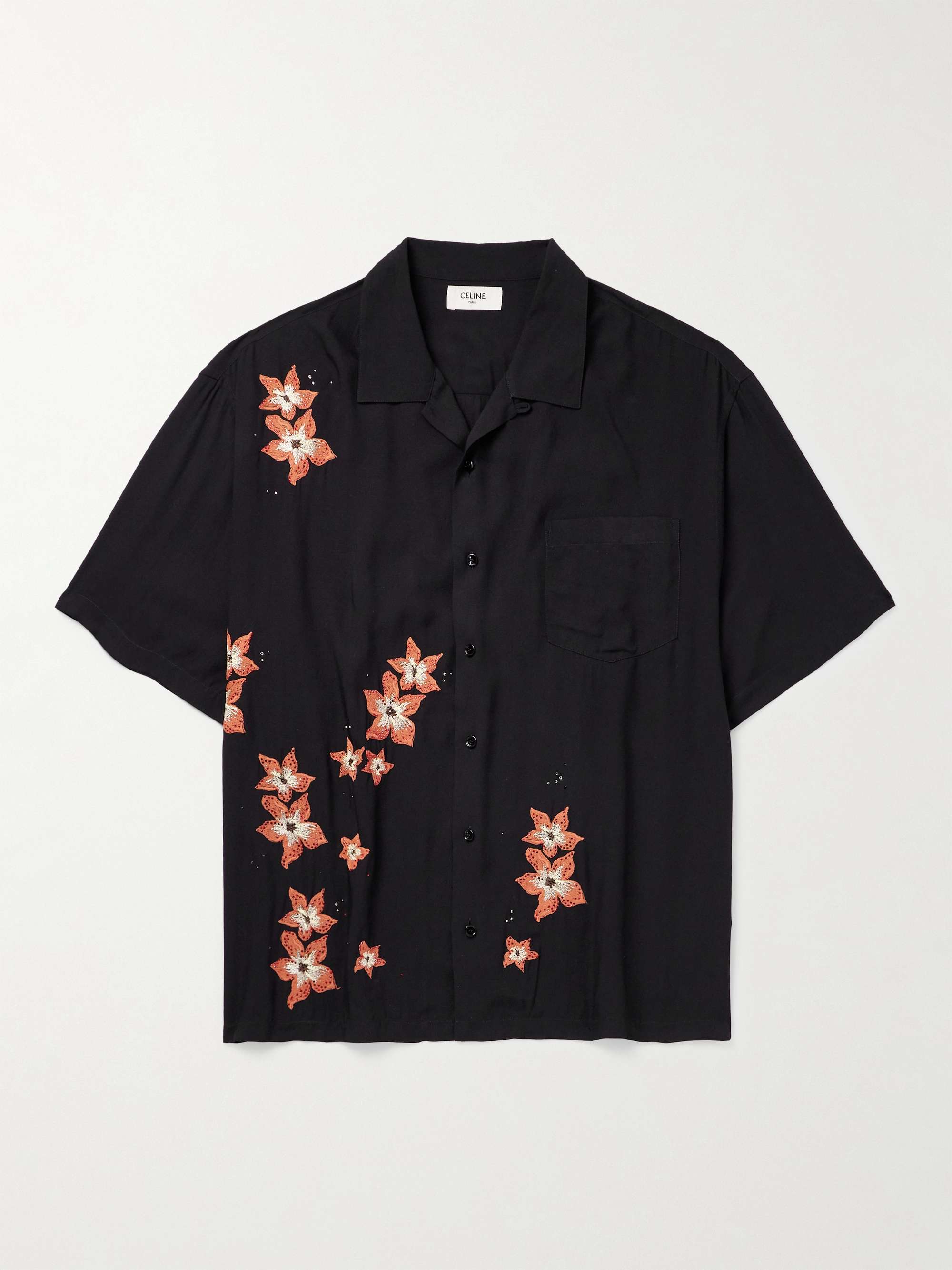 Camp-Collar Crystal-Embellished Embroidered Satin Shirt view