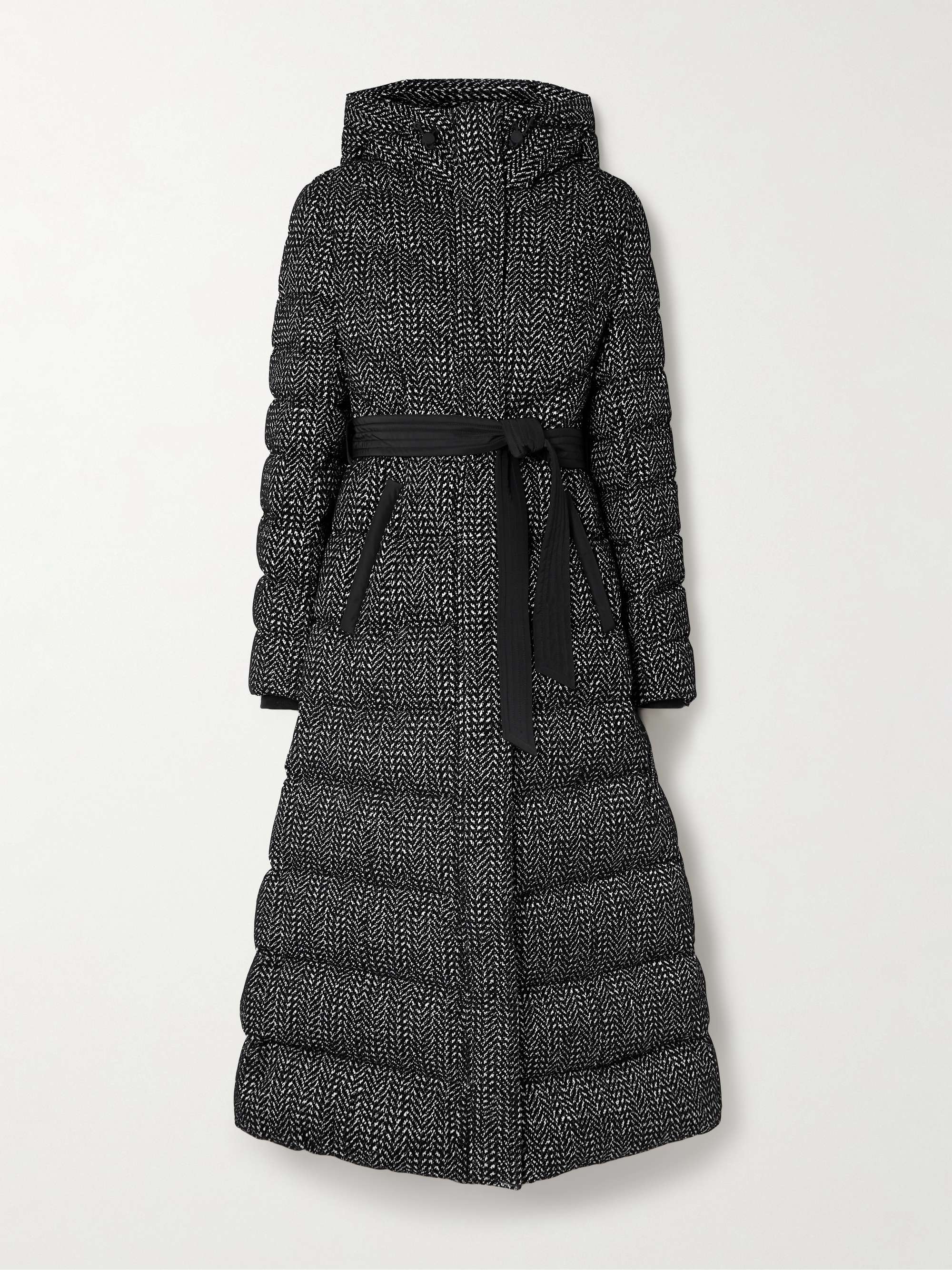 Calina-FLP hooded belted flocked quilted shell down coat view