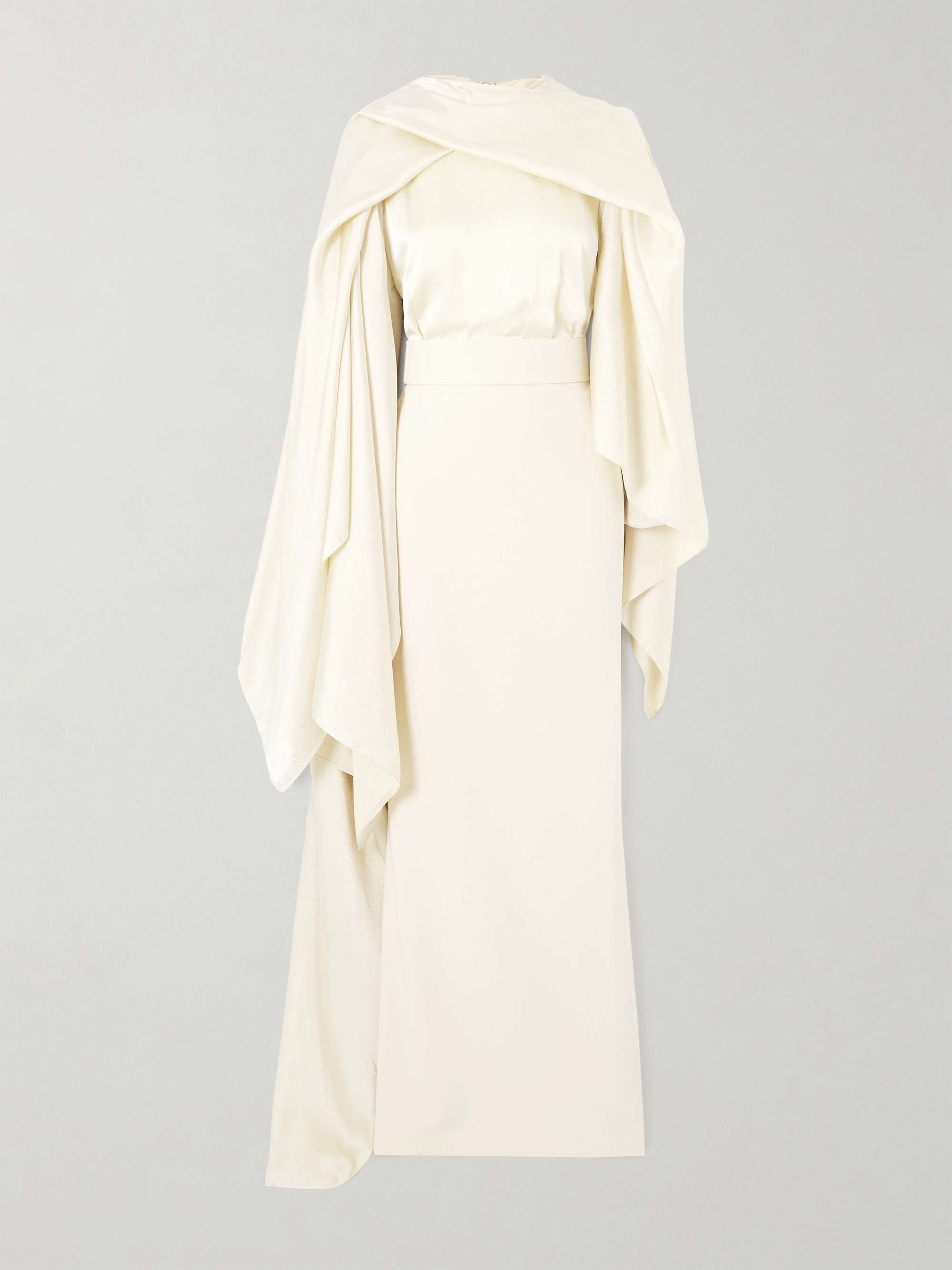 Rosalia cape-effect belted satin and crepe gown view