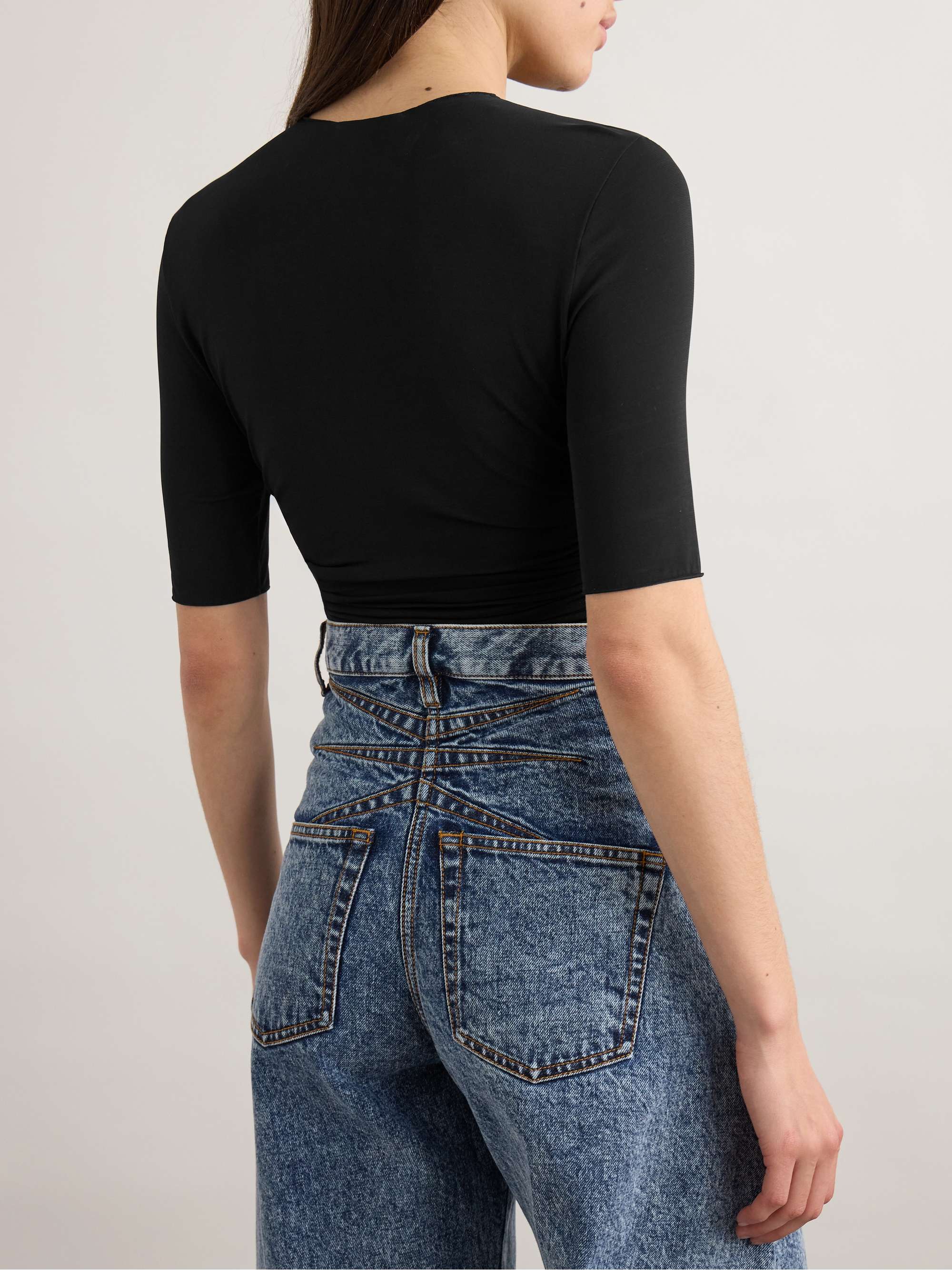 Ruched stretch-jersey T-shirt view