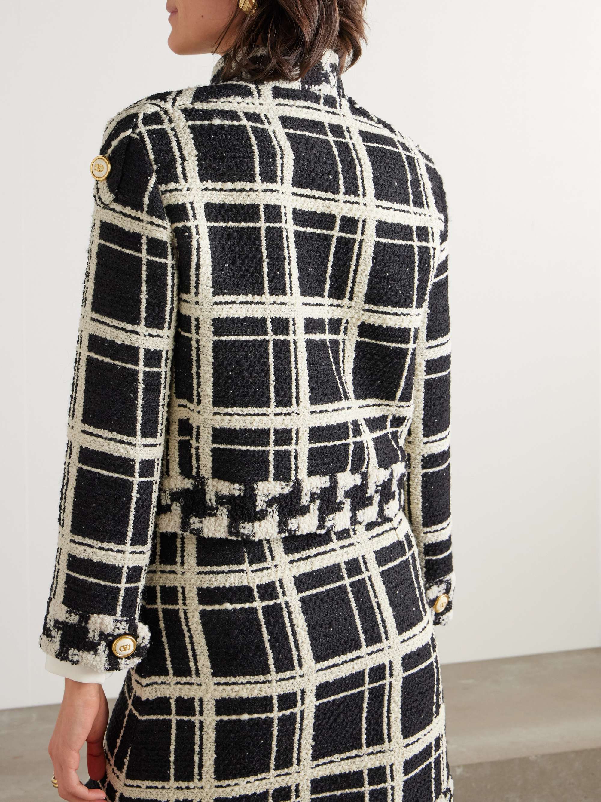 Cropped checked wool-blend tweed jacket view