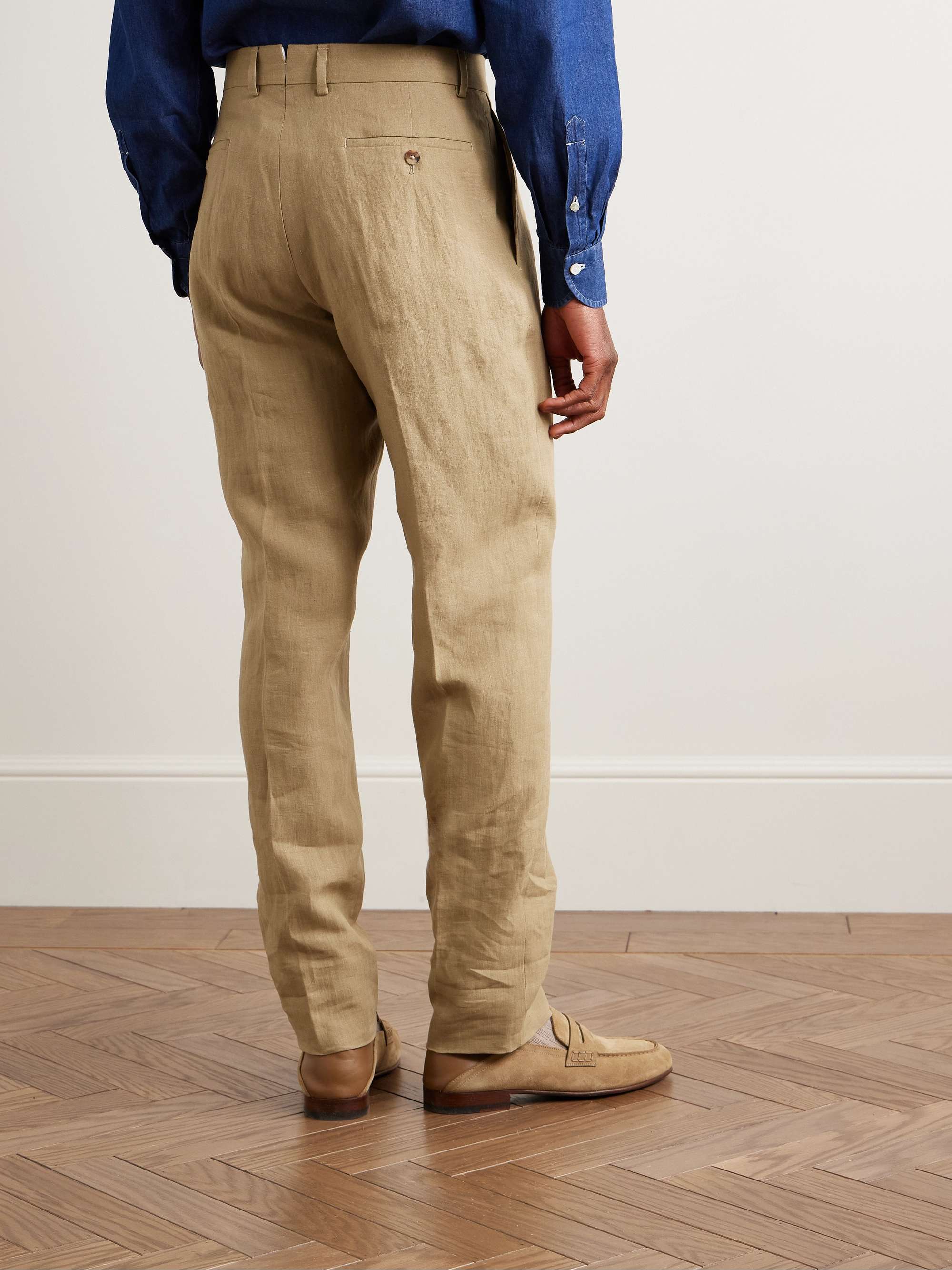 Straight-Leg Pleated Linen Suit Trousers view