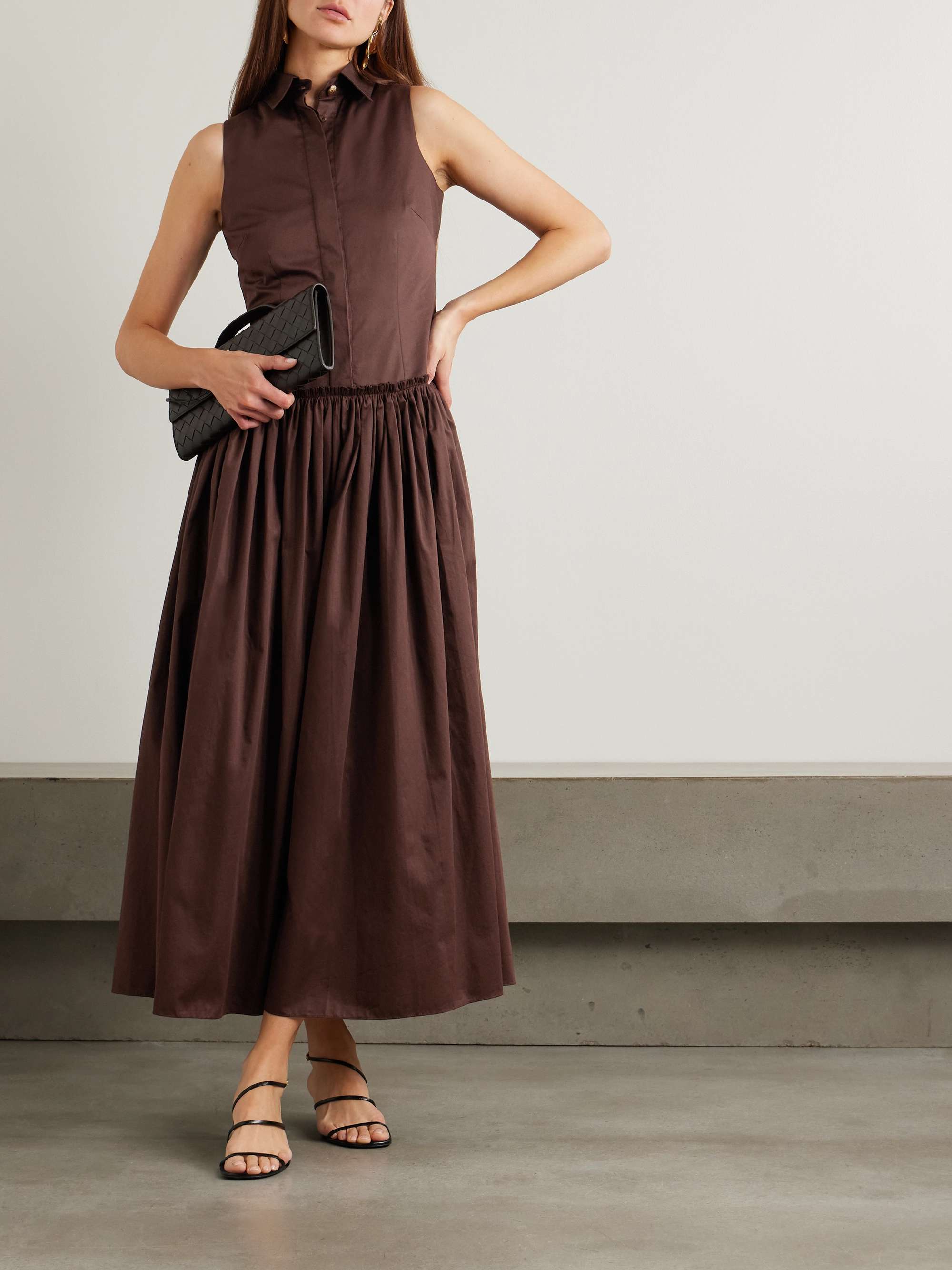Sama gathered cotton-poplin maxi shirt dress view