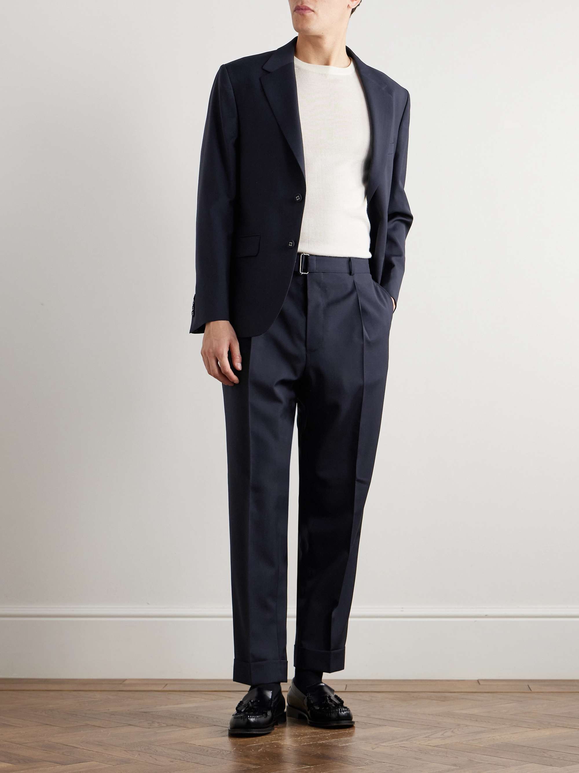 Hugo Straight-Leg Belted Virgin Wool Suit Trousers view