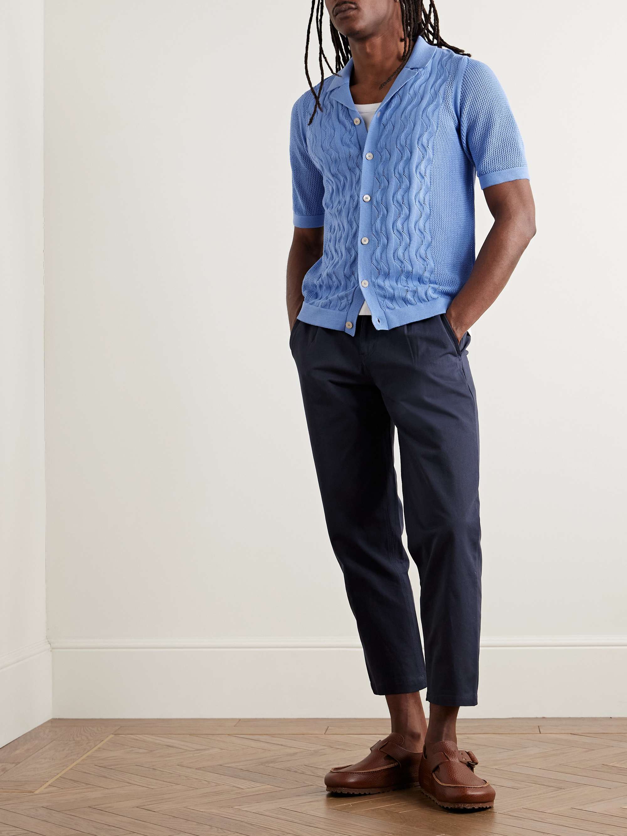 Slim-Fit Camp-Collar Pointelle-Knit Cotton Shirt view
