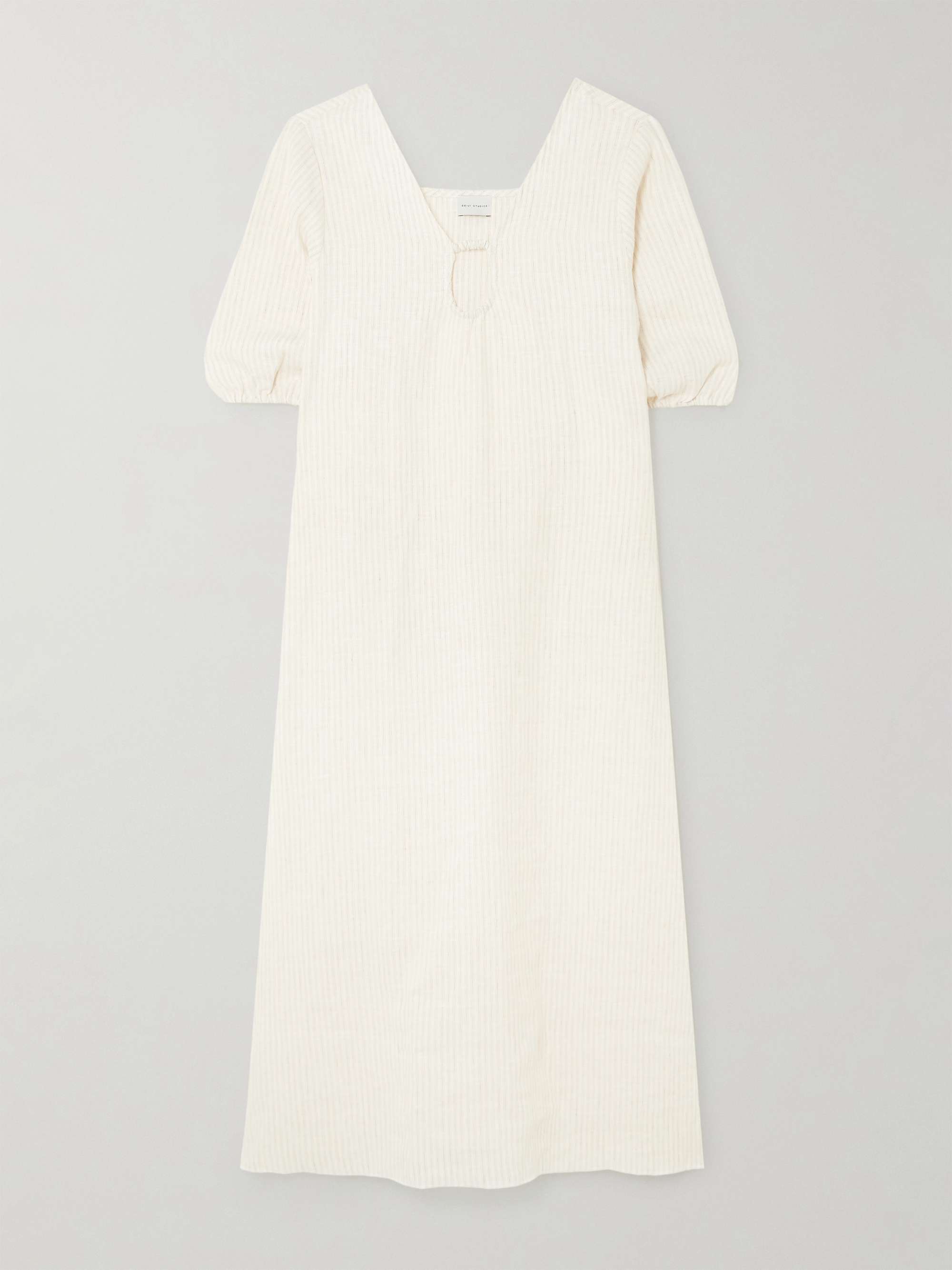 Squared cutout striped linen midi dress view