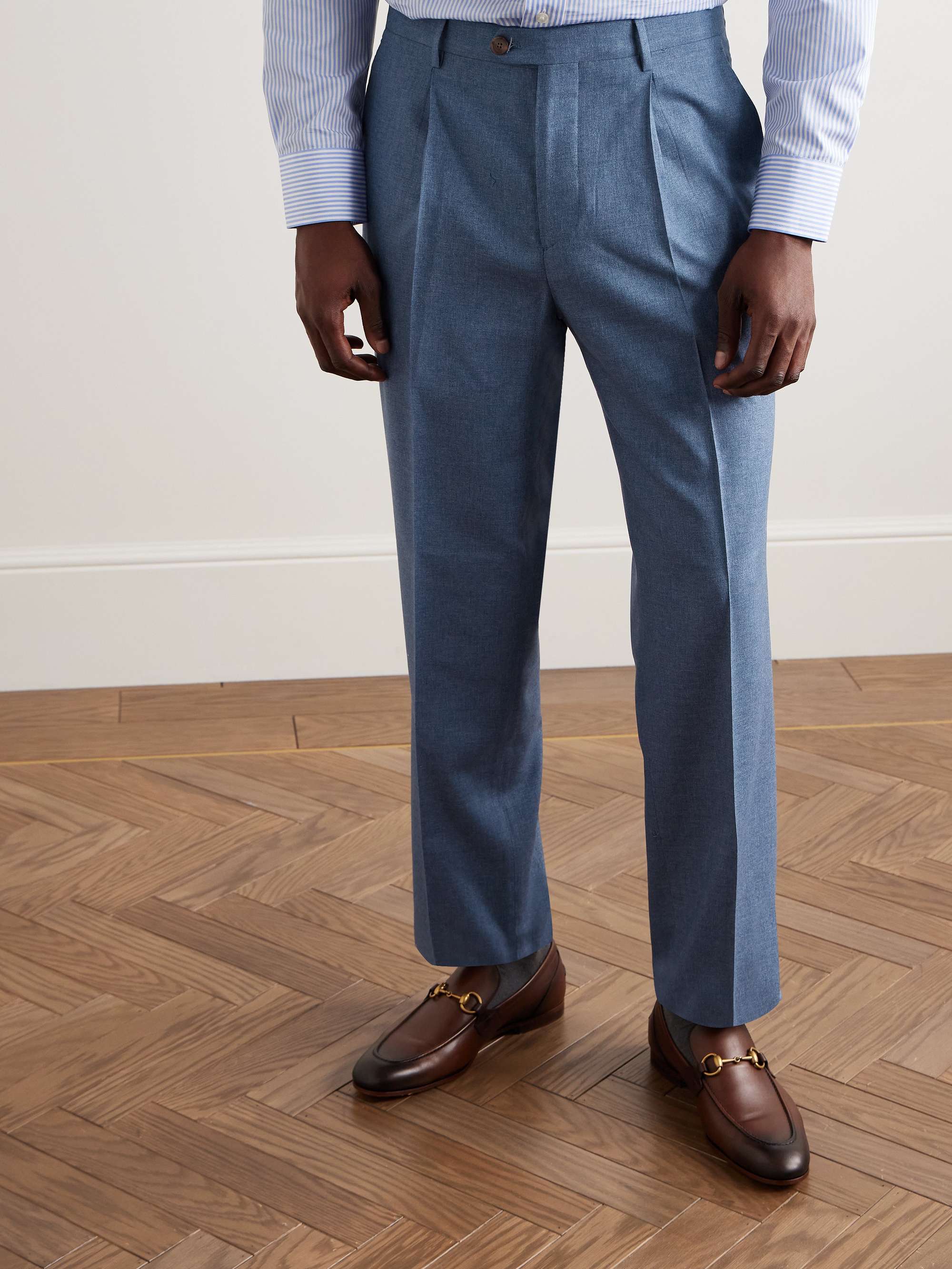 Straight-Leg Pleated Silk and Cashmere-Blend Trousers view