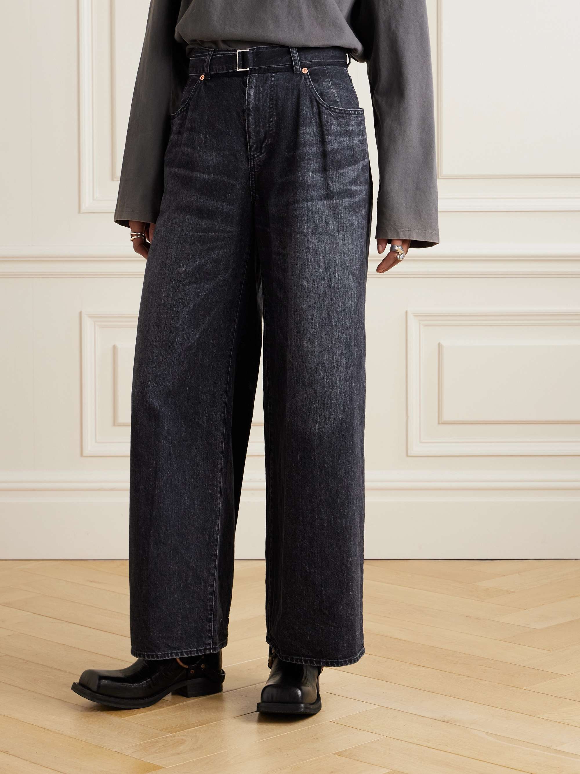 Belted high-rise wide-leg jeans view