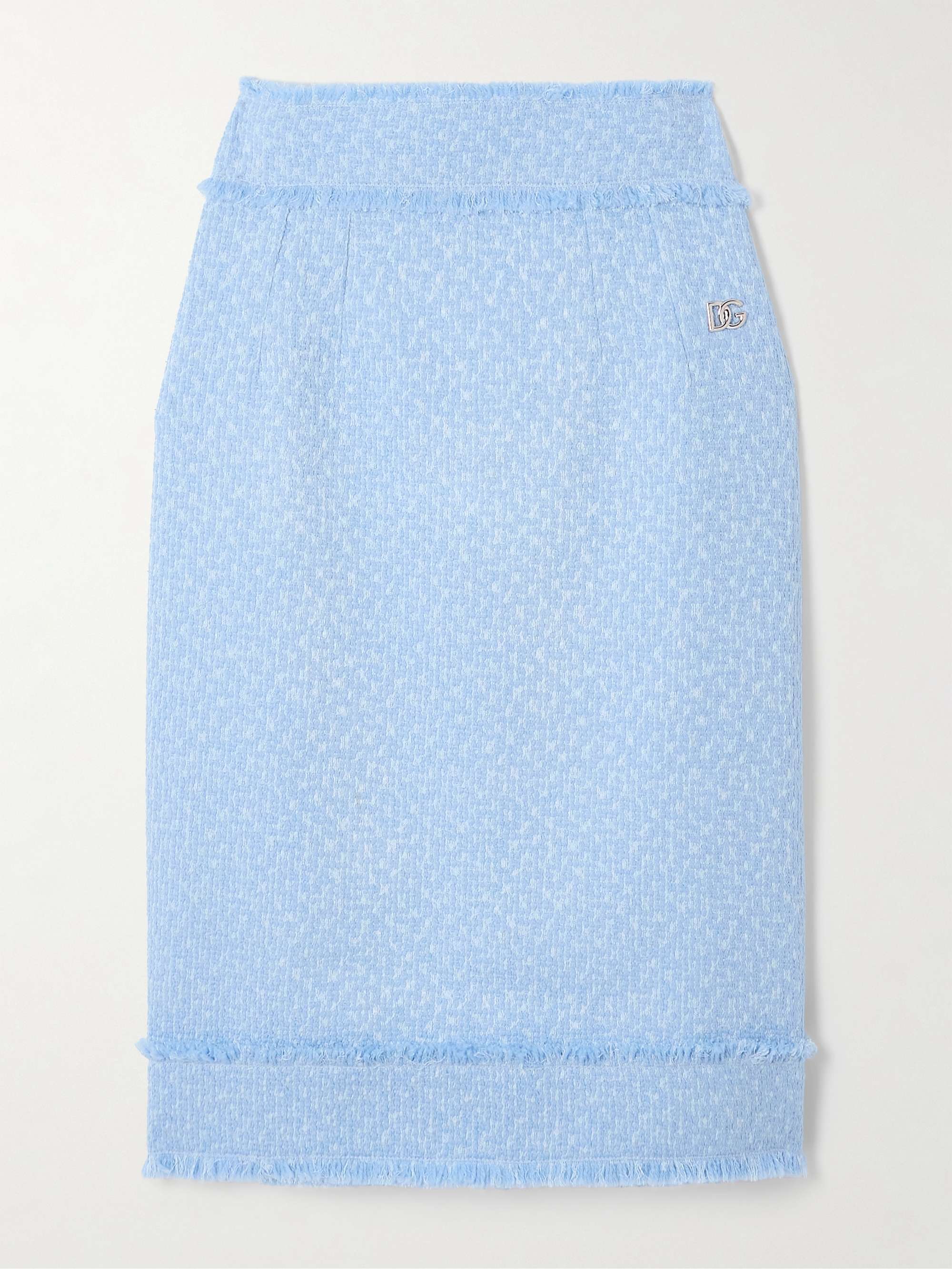 Frayed wool-blend tweed midi skirt view