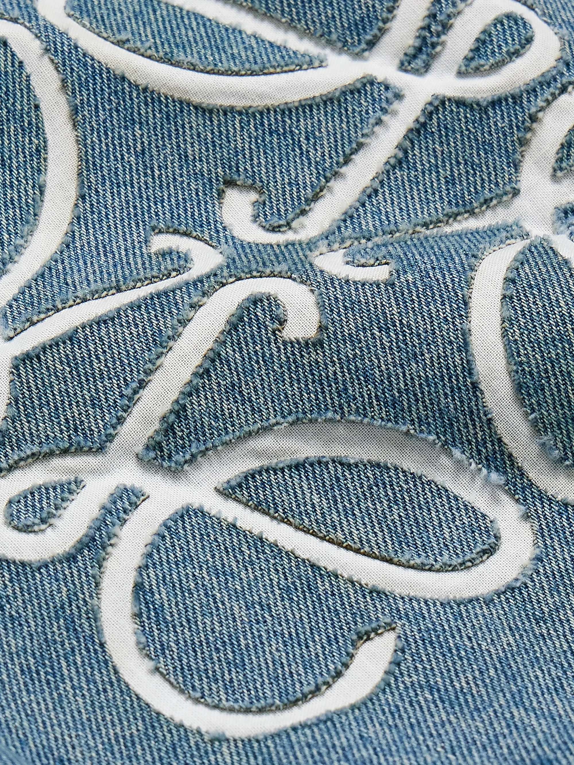 Anagram Leather-Trimmed Cutout Denim Trucker Jacket view