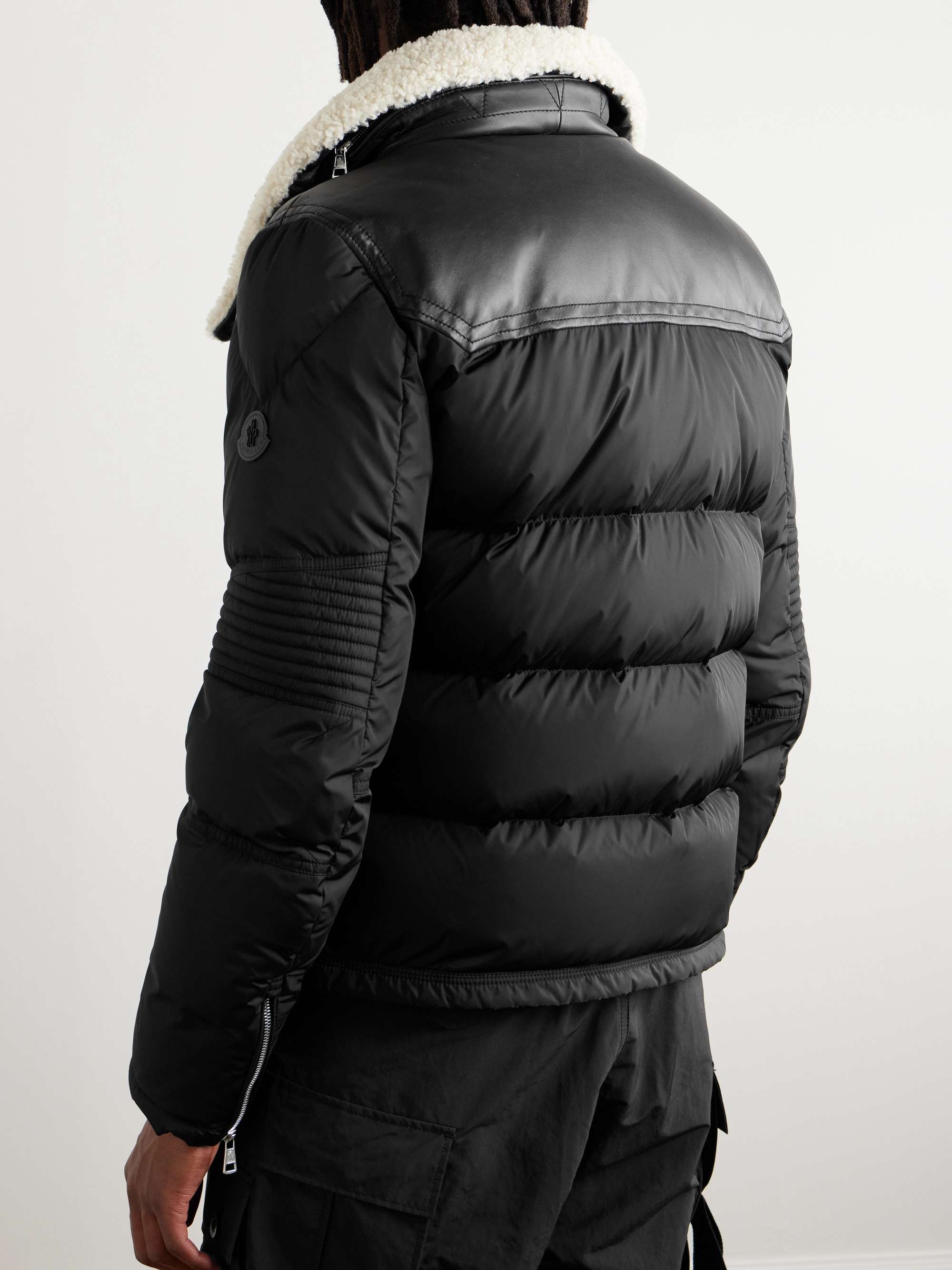 Leo Logo-Appliquéd Shearling and Leather-Trimmed Quilted Shell Down Jacket view