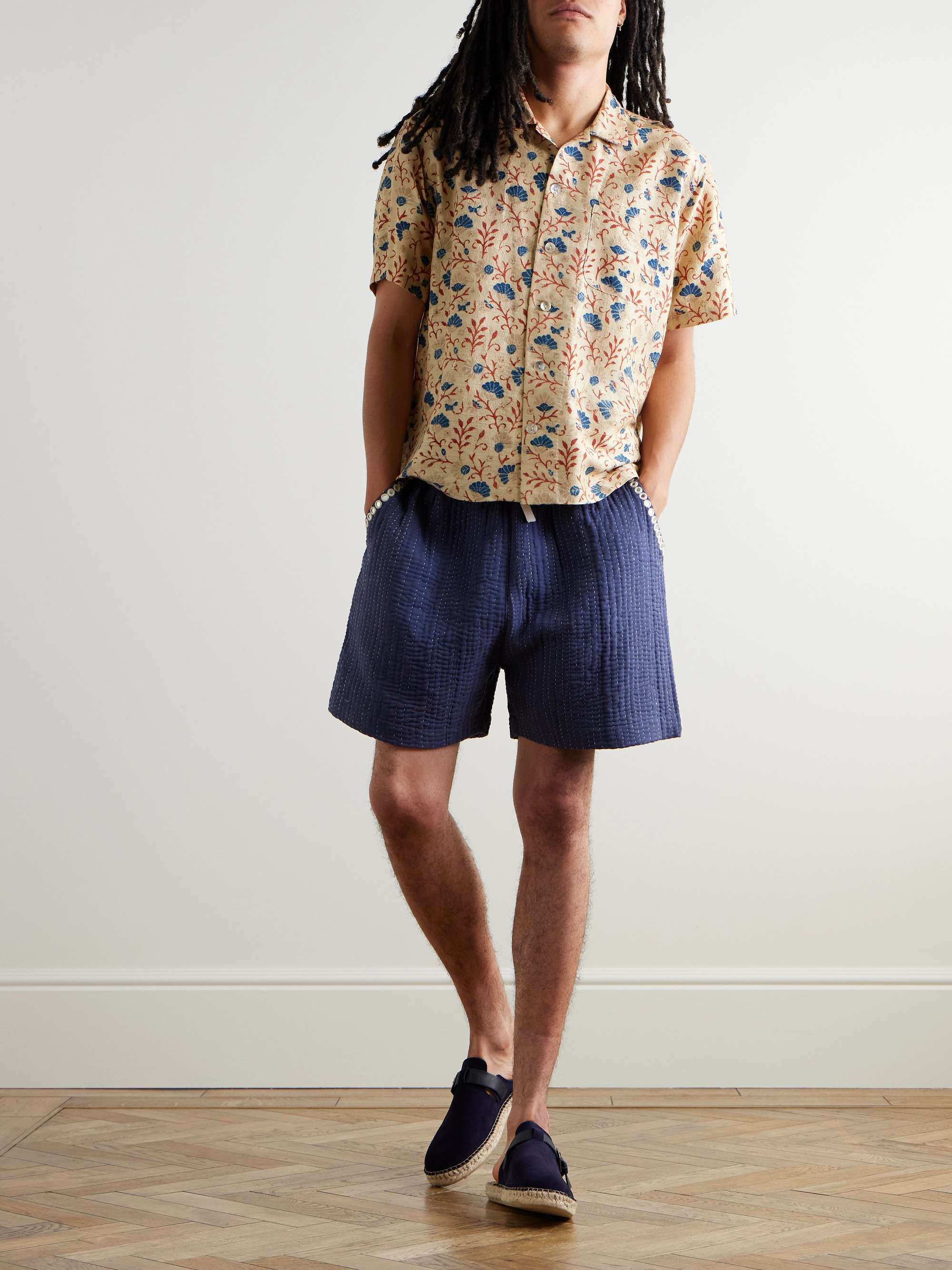 Camp-Collar Printed Silk Shirt view