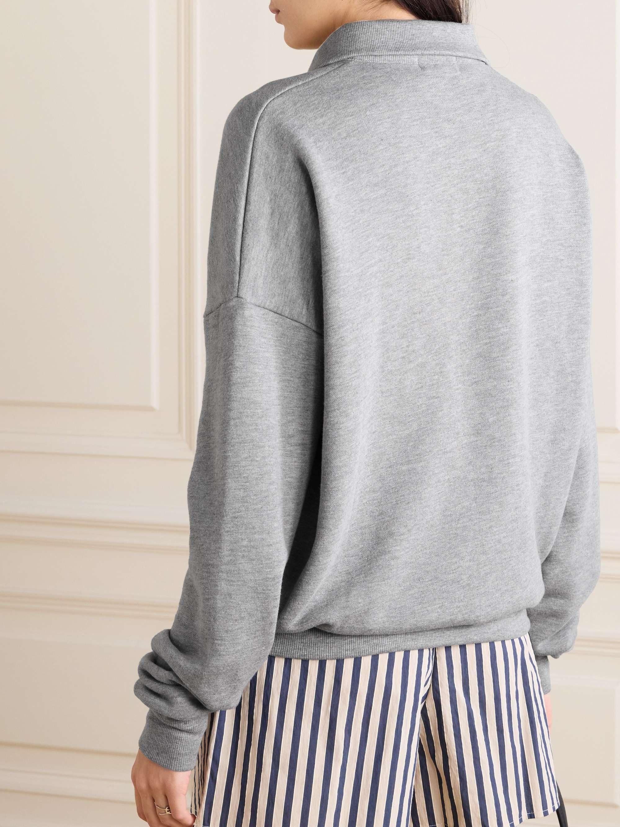 Oversized embroidered cotton and modal-blend jersey polo sweatshirt view
