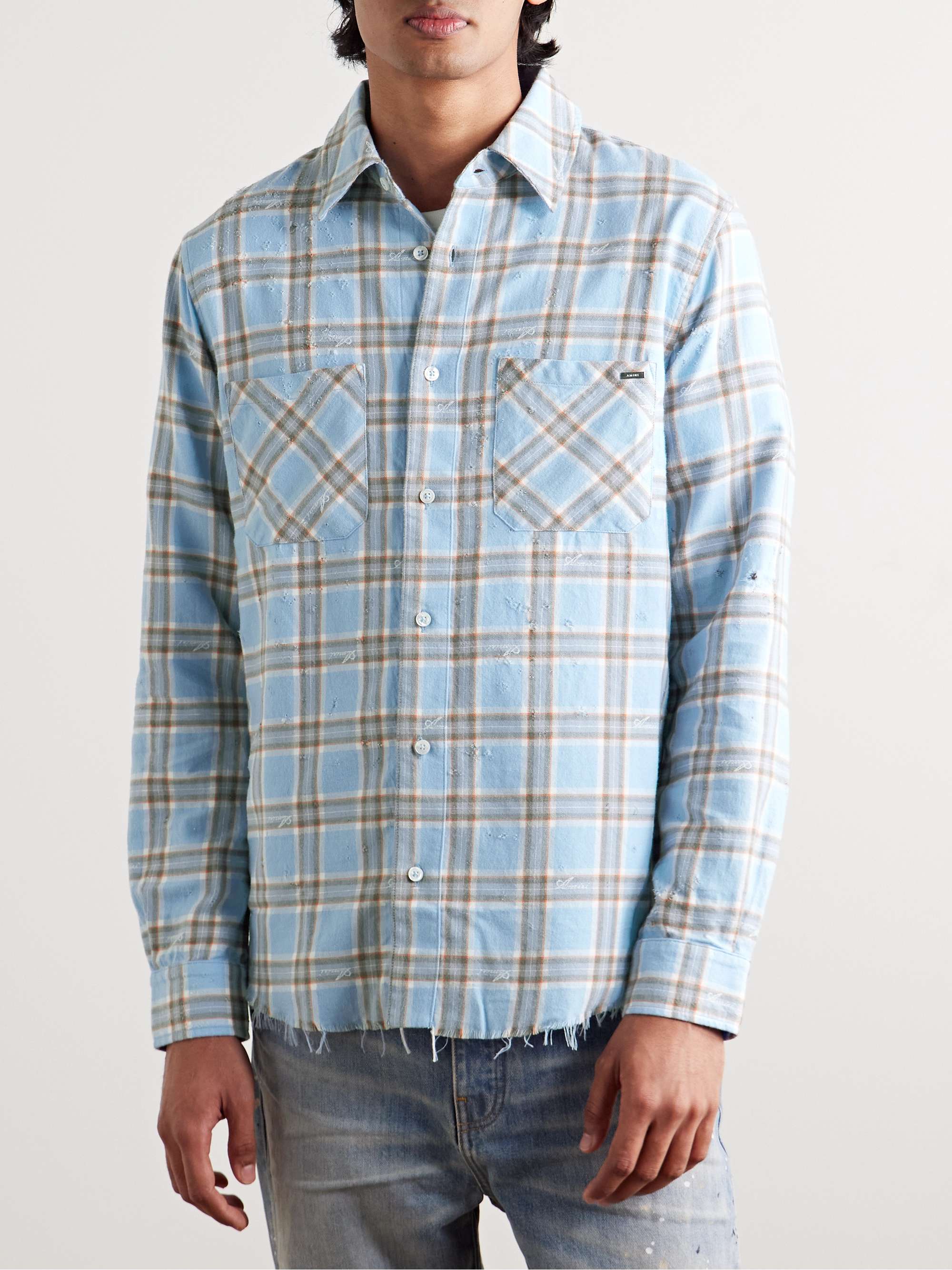 Shotgun Logo-Appliqued Distressed Checked Cotton-Flannel Shirt view