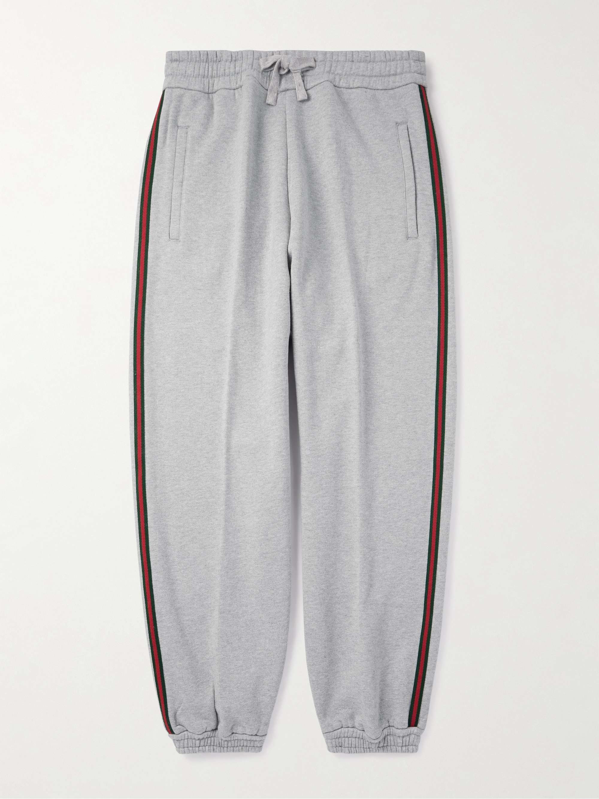 Tapered Webbing-Trimmed Logo-Embroidered Cotton-Jersey Sweatpants view
