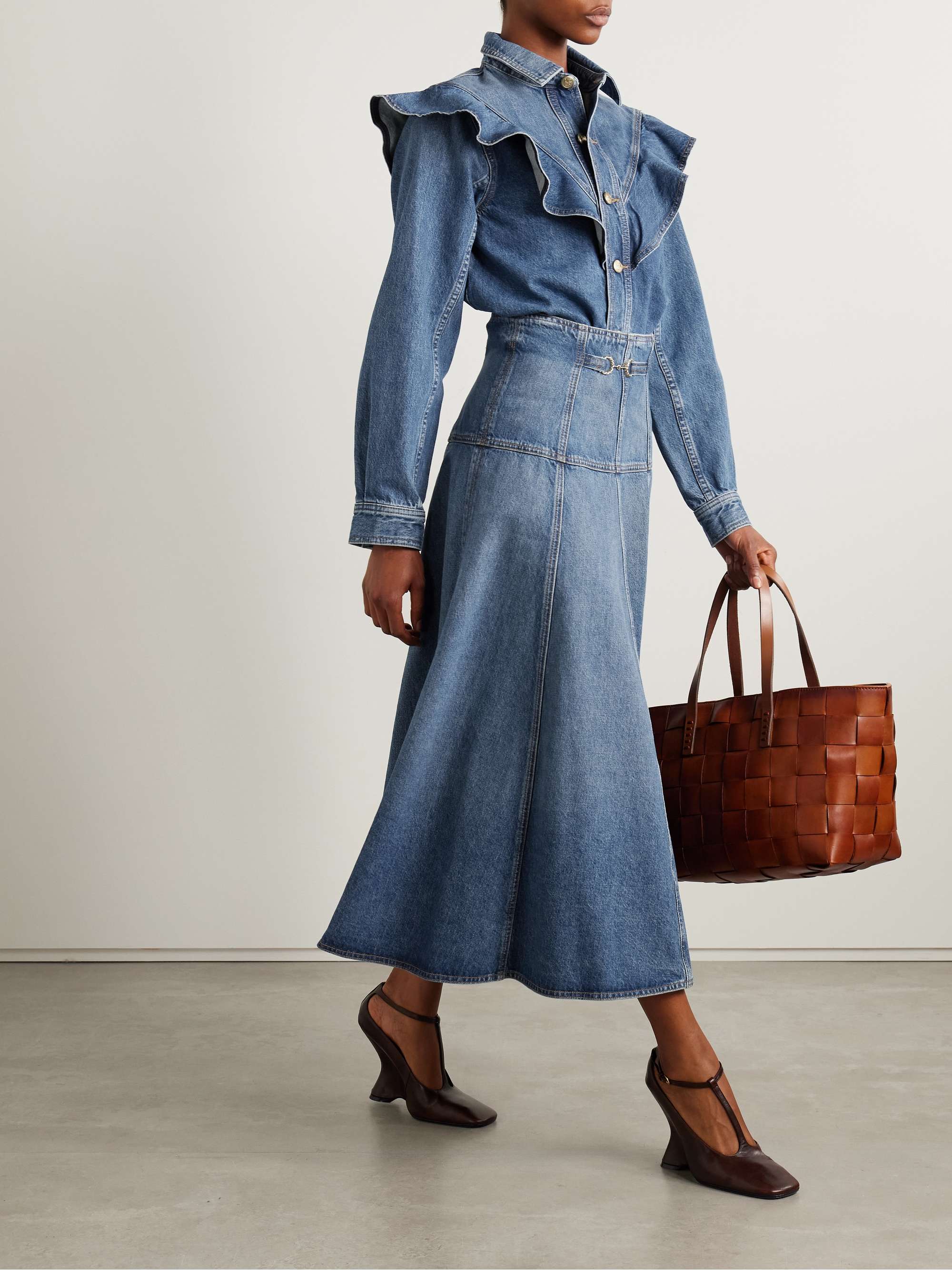 The Mathilde ruffled denim shirt view