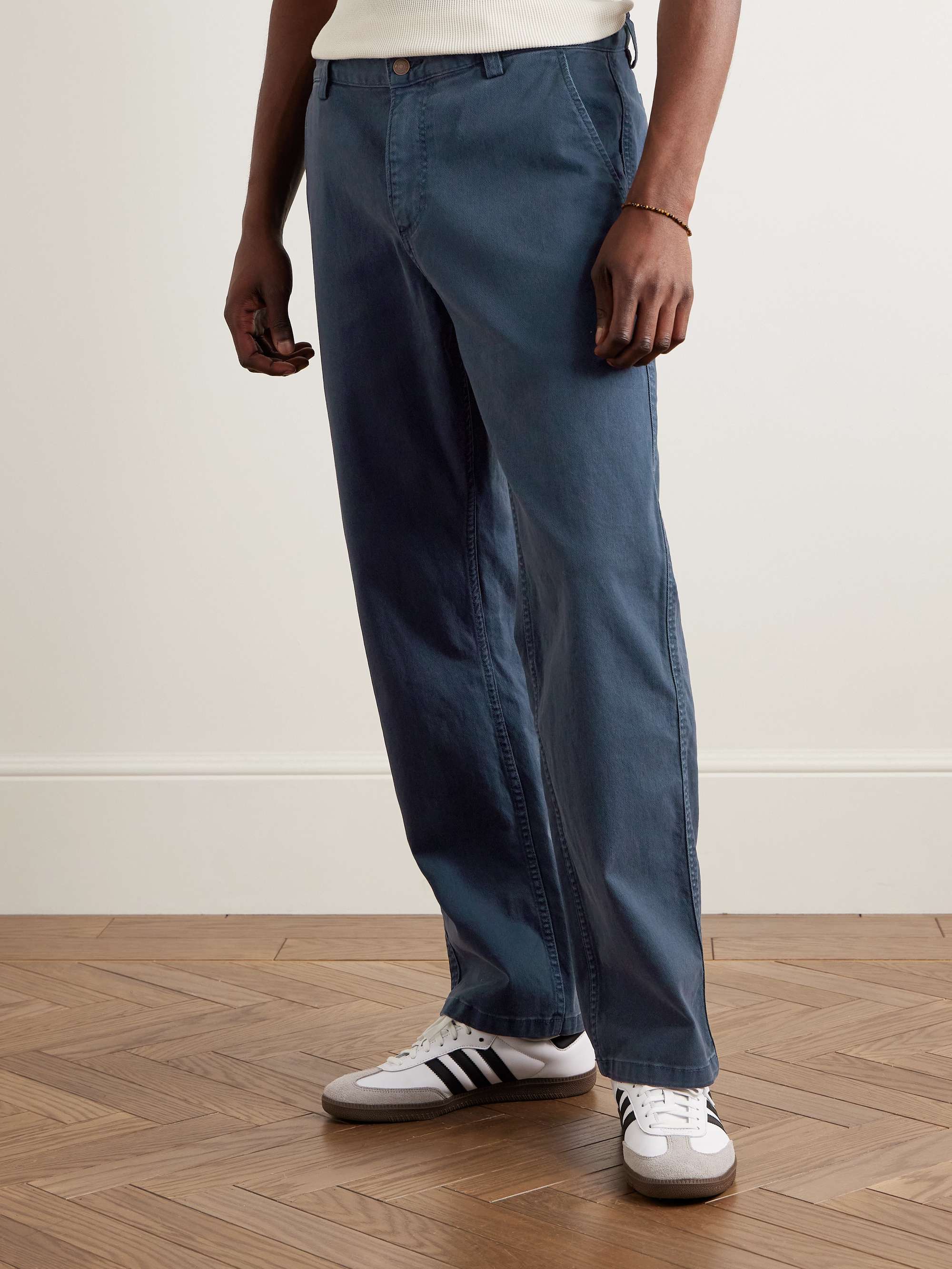 Straight-Leg Garment-Dyed Stretch-Cotton Twill Trousers view
