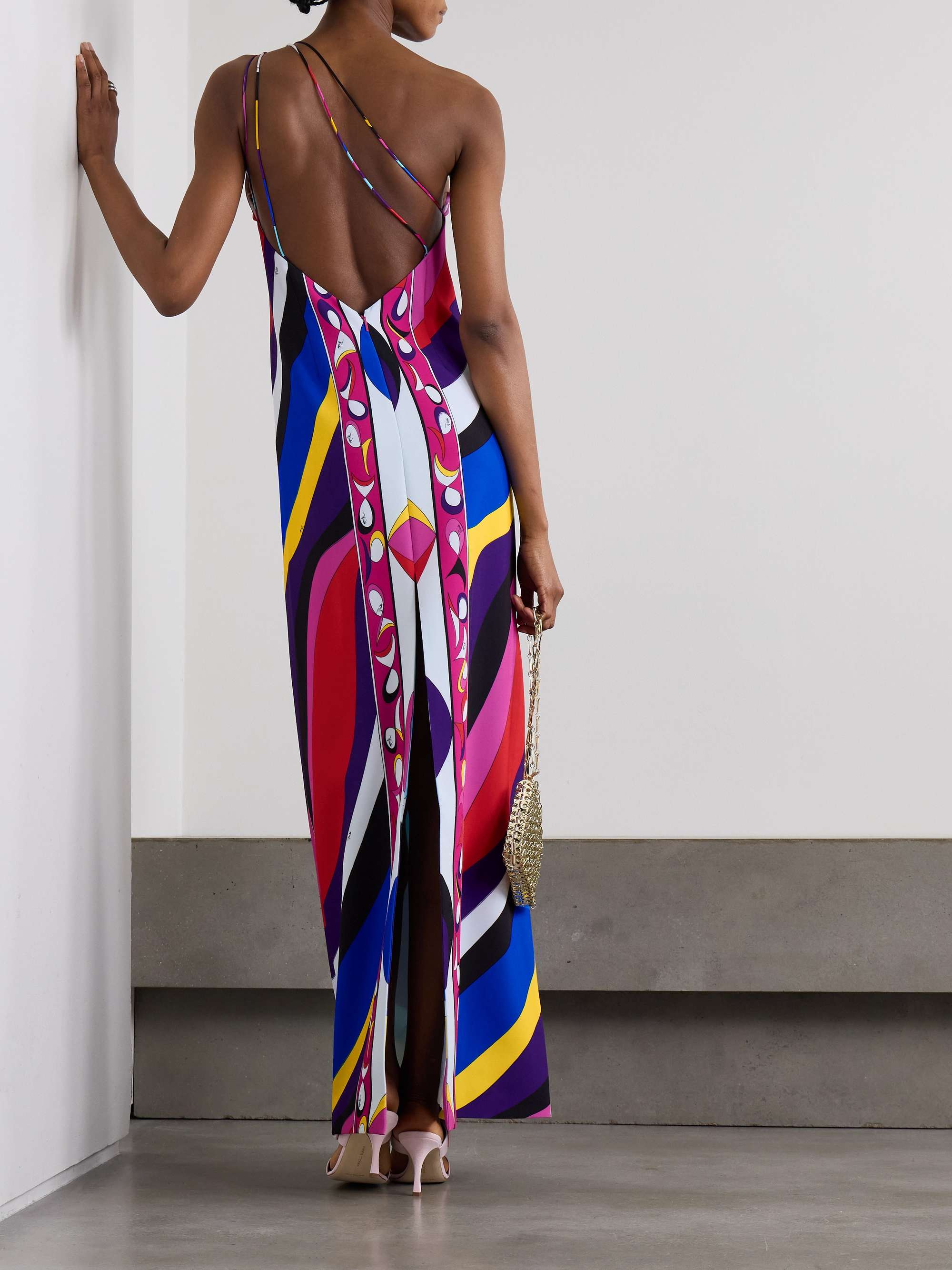 Pesci embellished one-shoulder printed cady maxi dress view