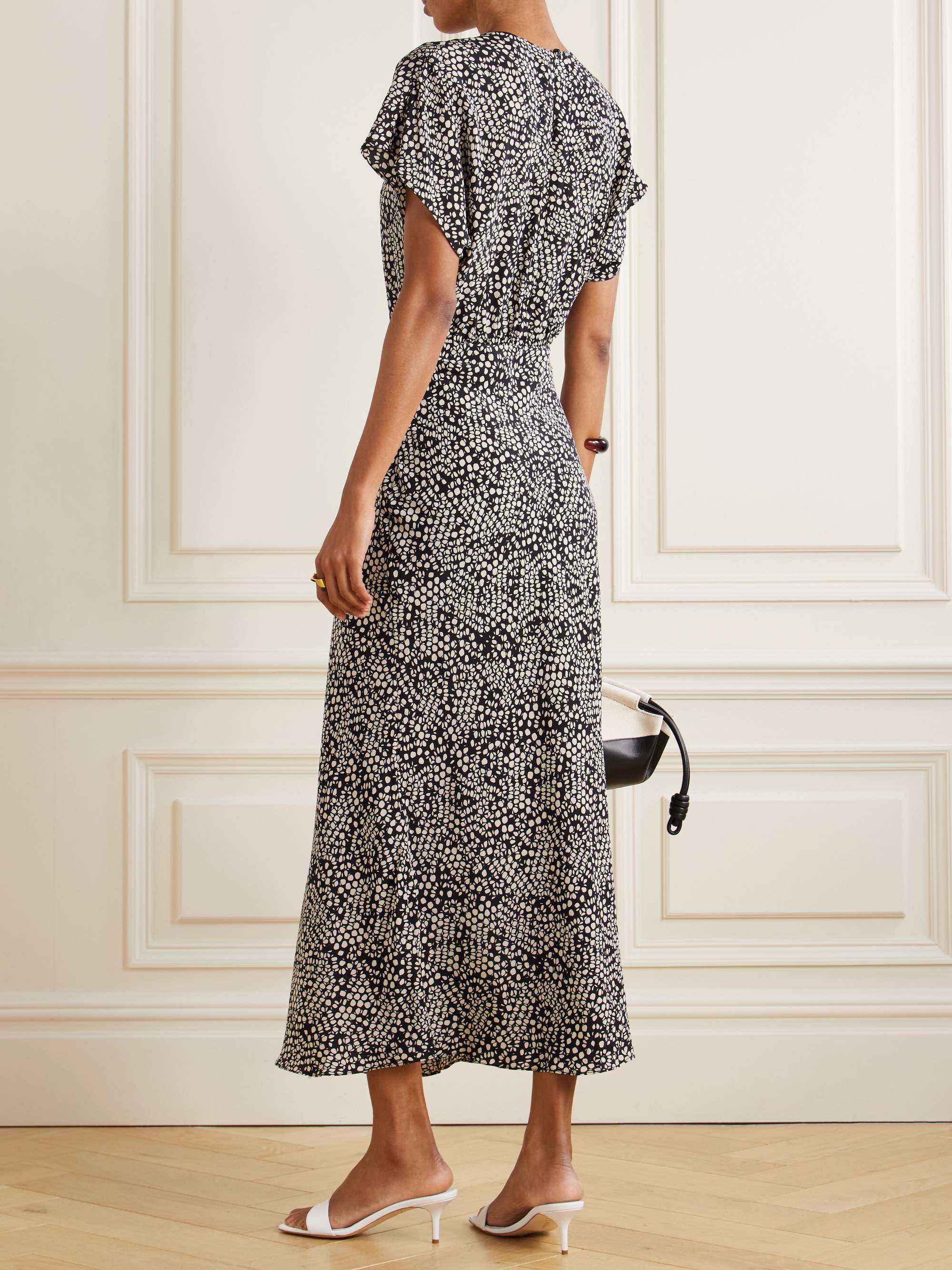 Gathered printed silk crepe de chine maxi dress view