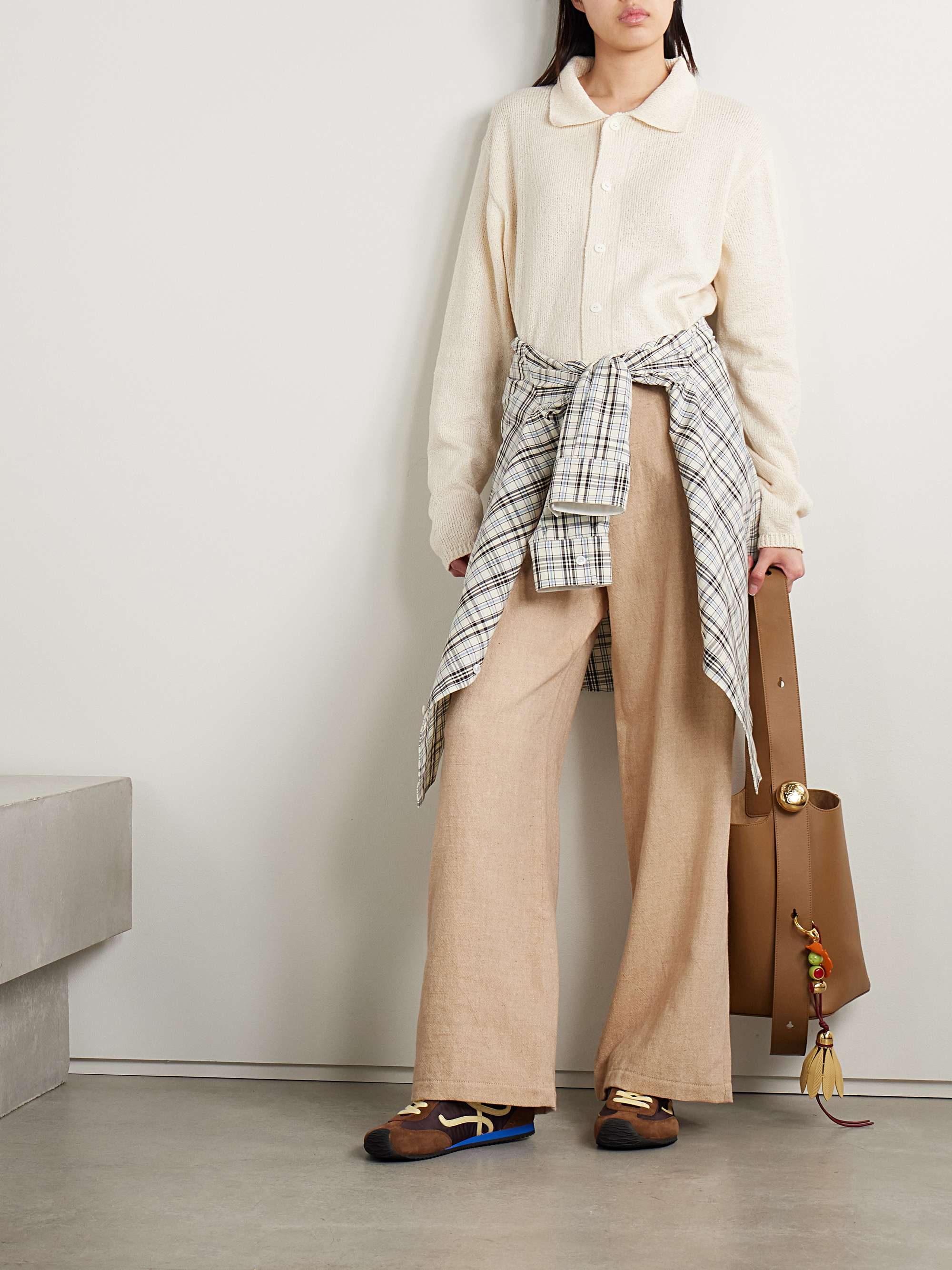 Linen, wool, silk and cashmere-blend wide-leg pants view