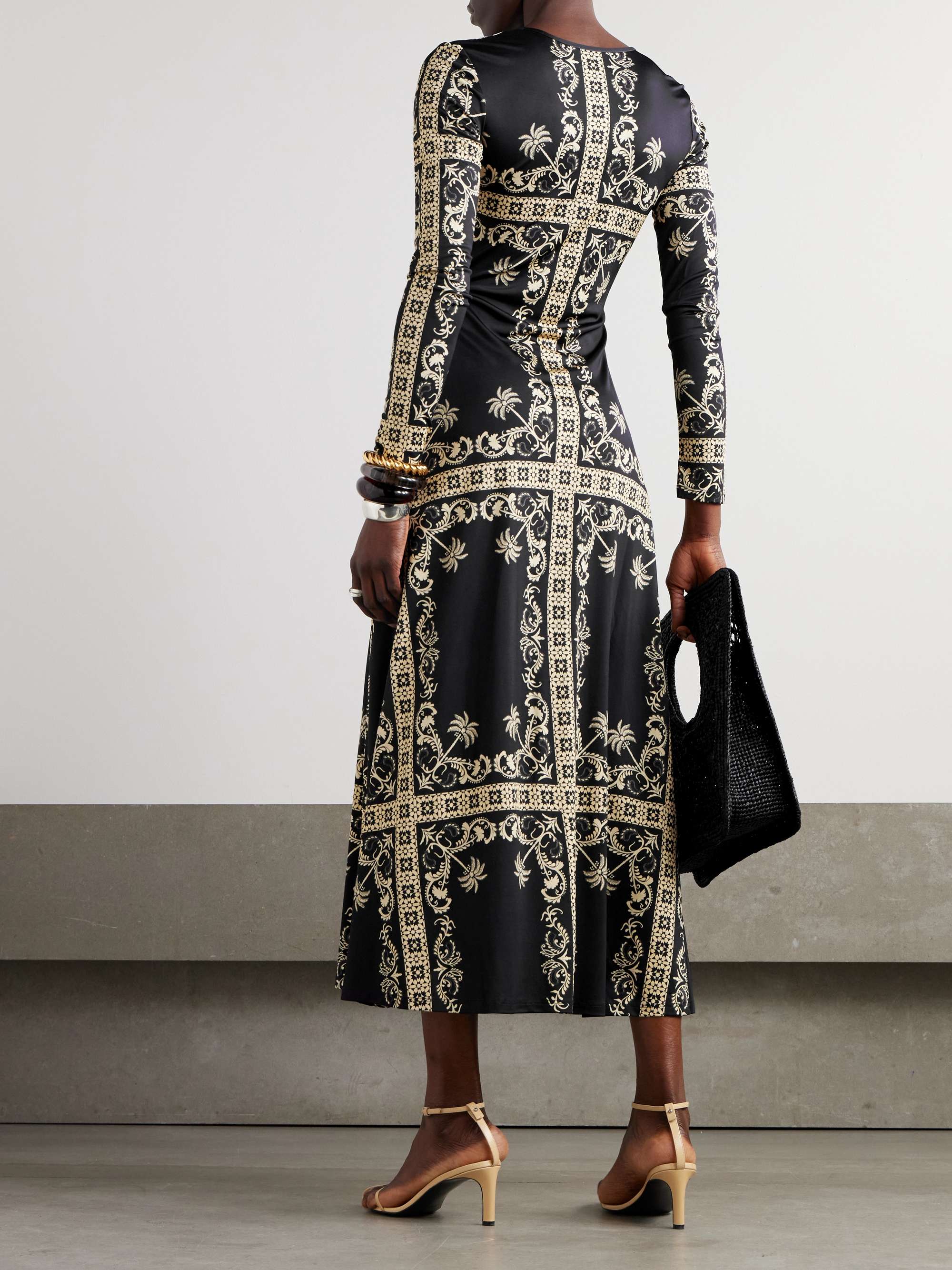Alma Bordada gathered printed stretch-jersey midi dress view
